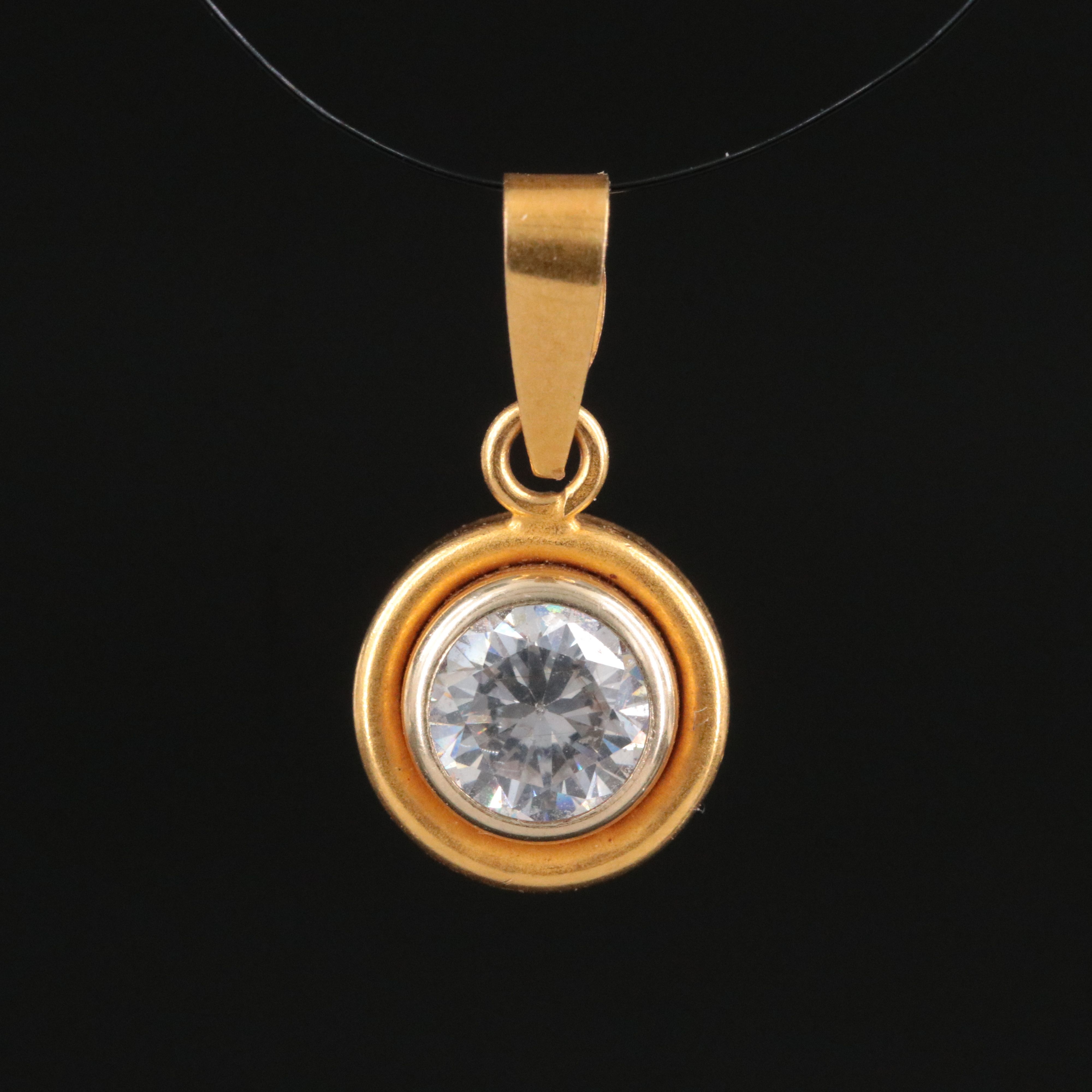 18K CZ Solitaire Pendant