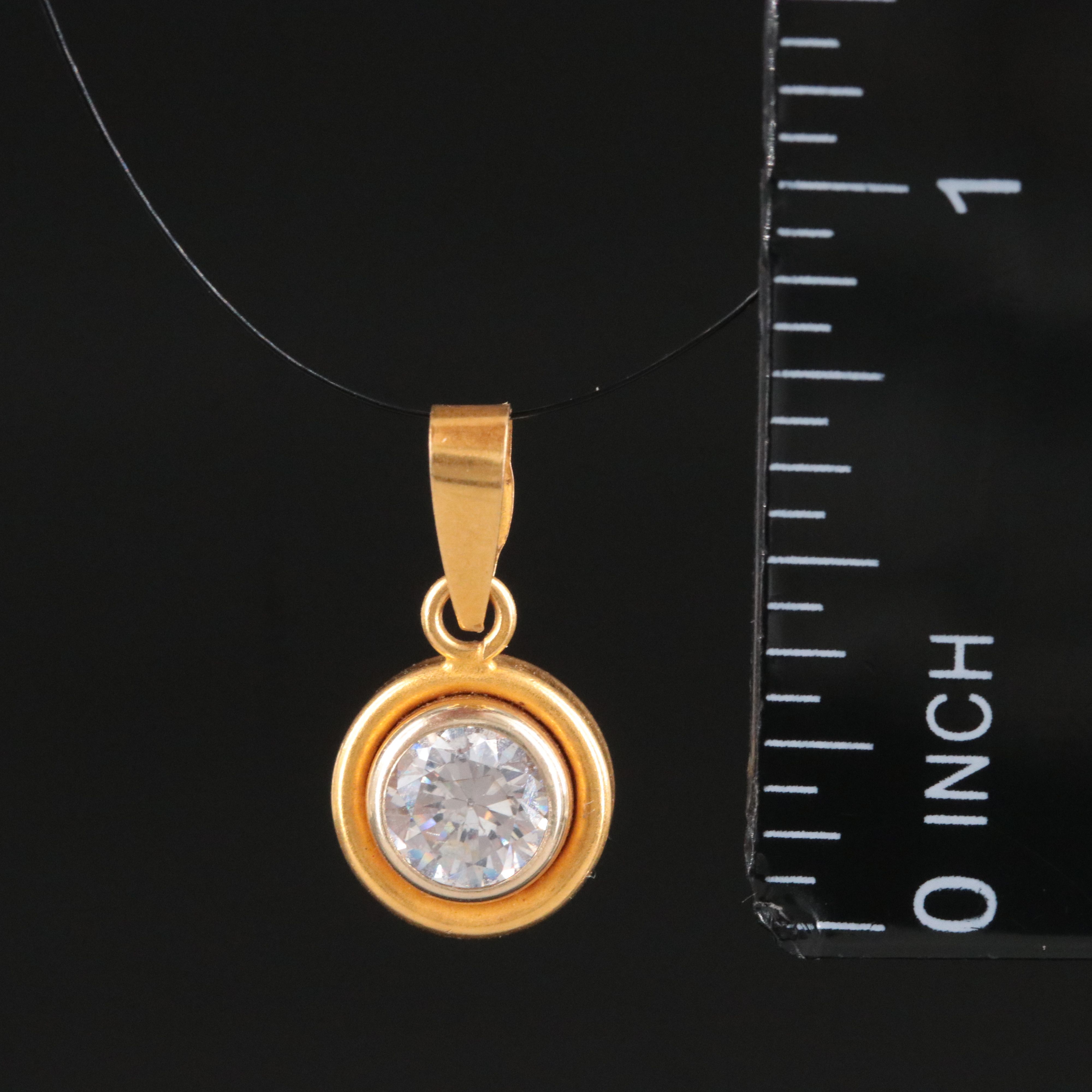 18K CZ Solitaire Pendant