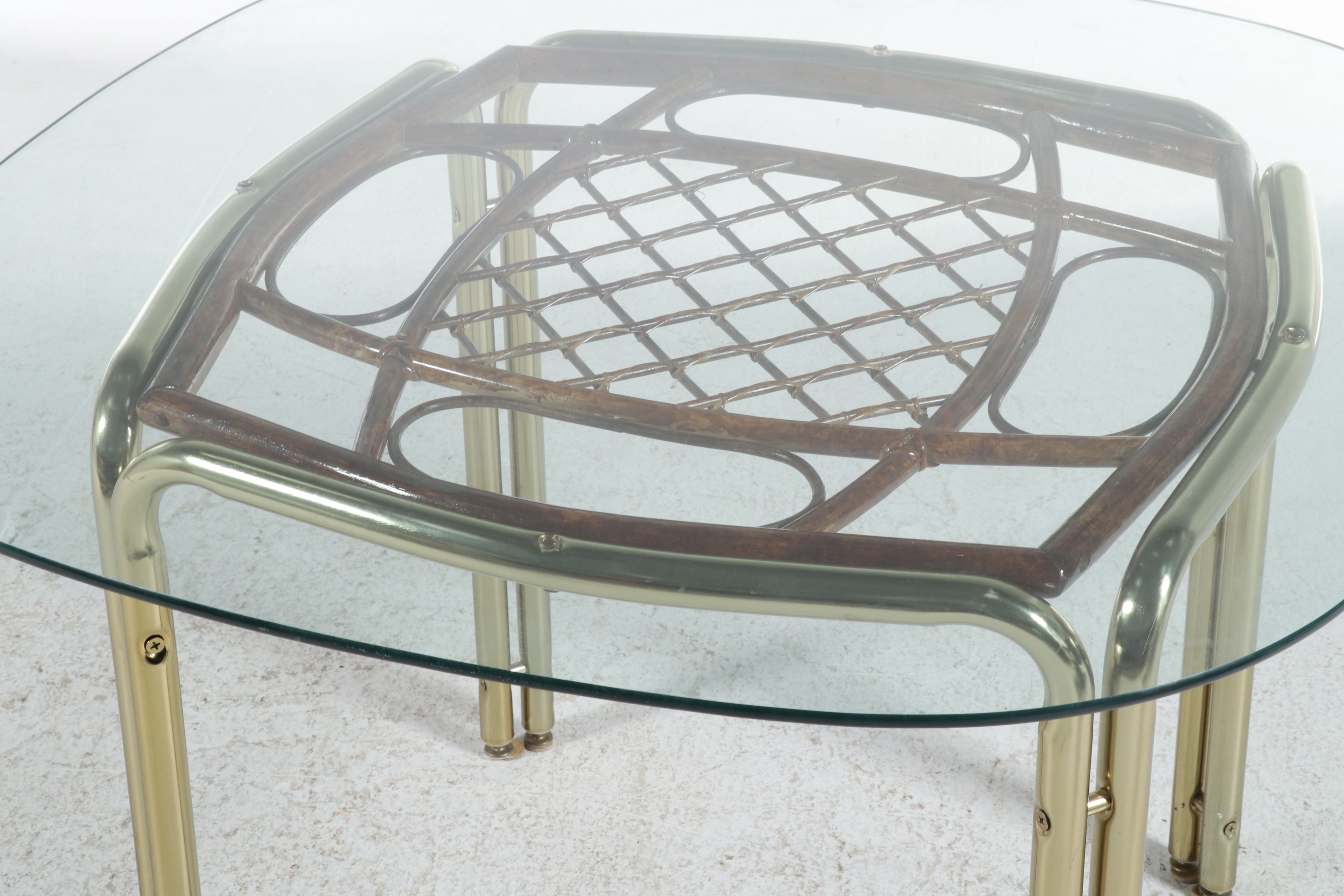 Four-Piece Stoneville Furniture Brass and Rattan Dinette Set, Late 20th Century