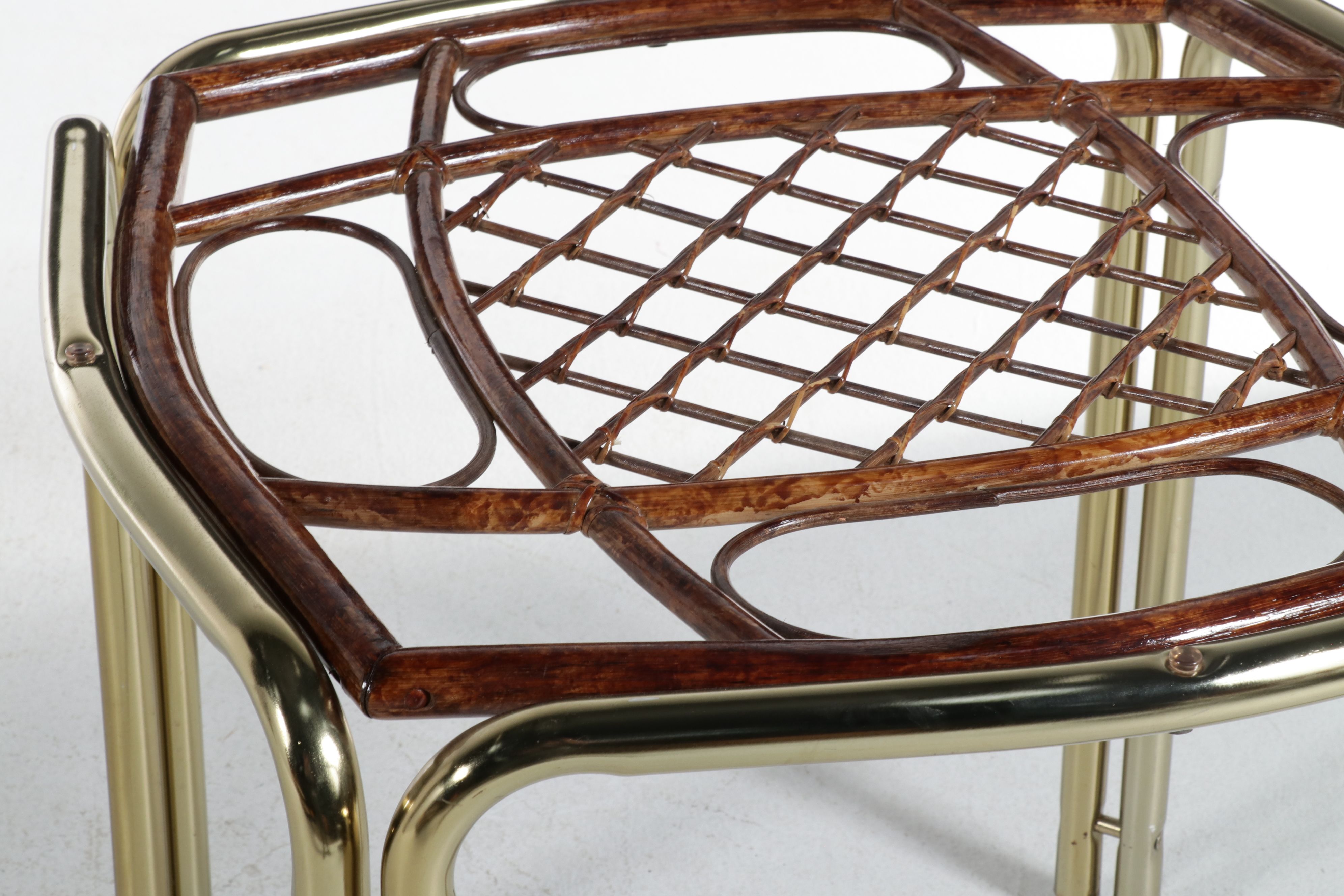 Four-Piece Stoneville Furniture Brass and Rattan Dinette Set, Late 20th Century