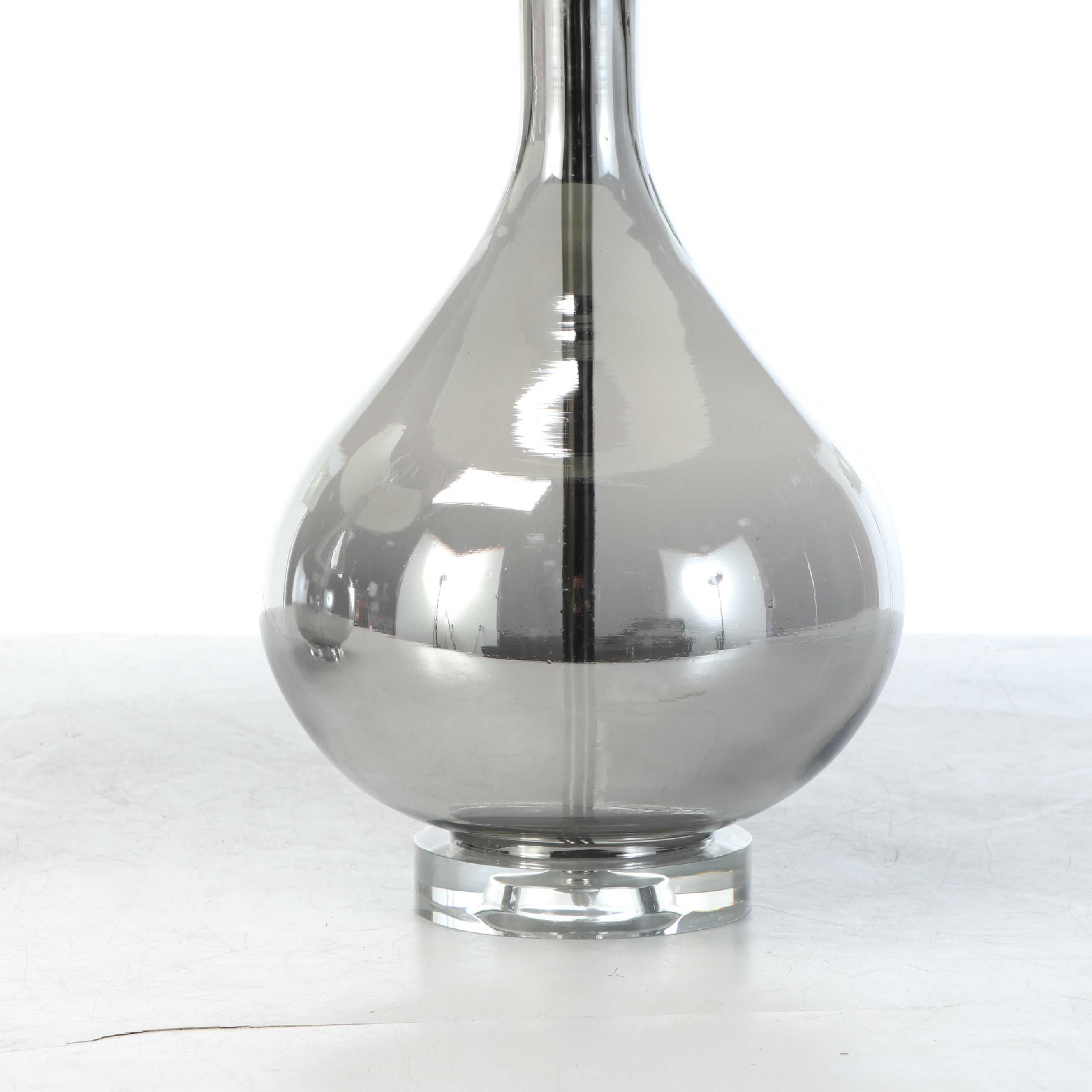 Pair of Smoky Mercury Glass Table Lamps with Floral Print Fabric Drum Shades