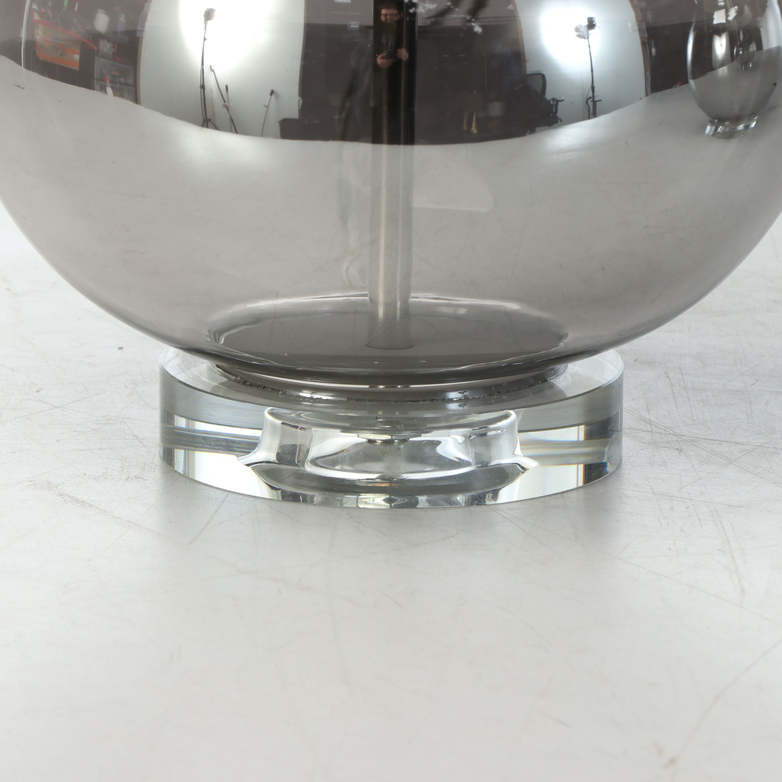 Pair of Smoky Mercury Glass Table Lamps with Floral Print Fabric Drum Shades