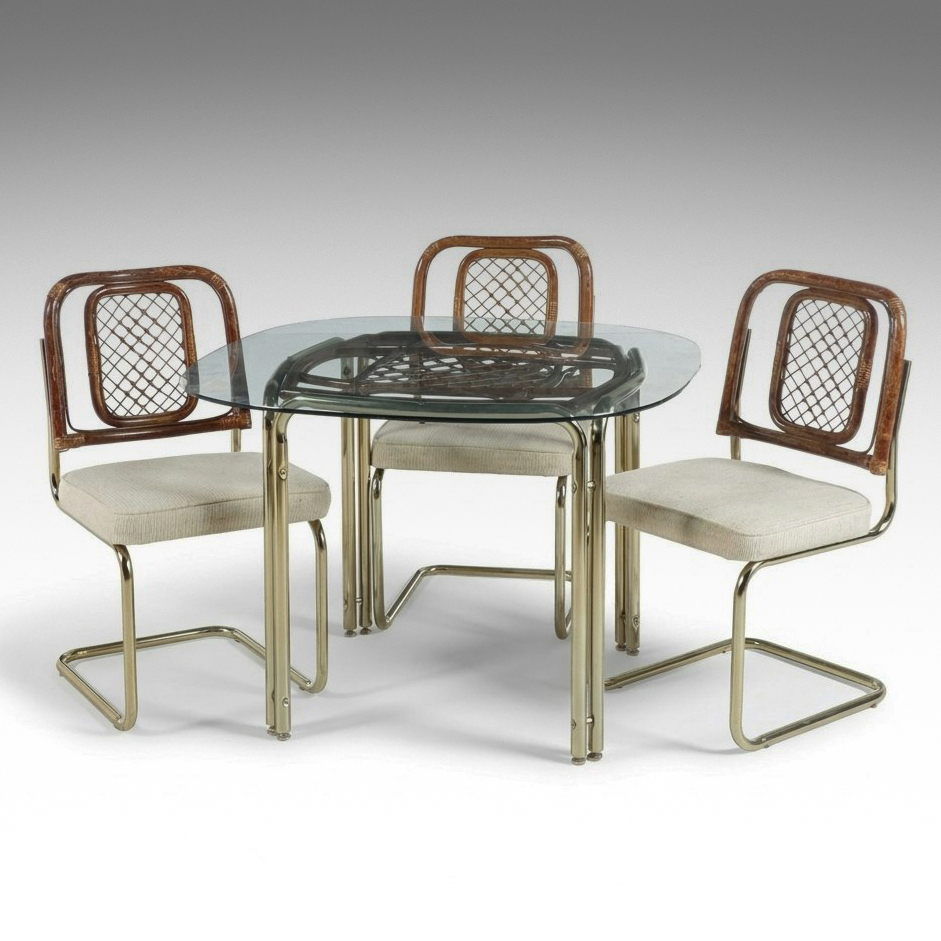 Four-Piece Stoneville Furniture Brass and Rattan Dinette Set, Late 20th Century