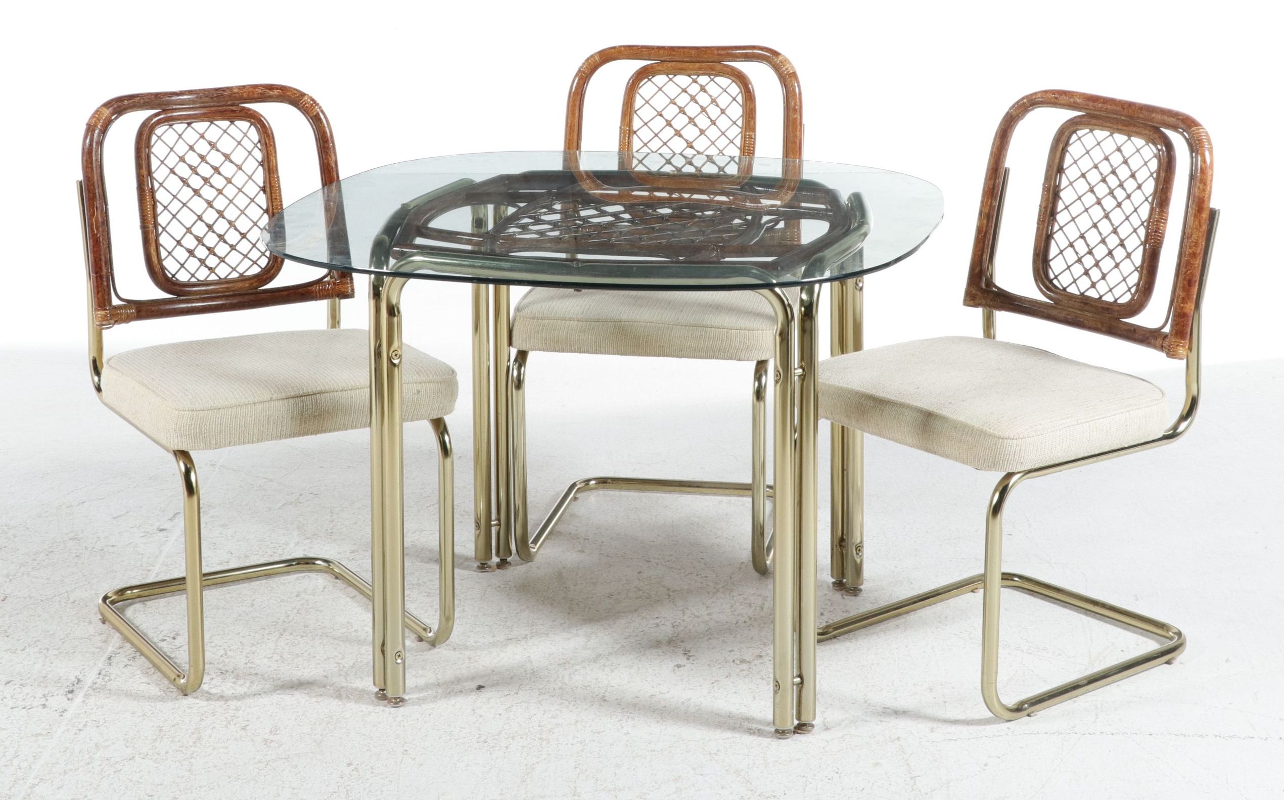 Four-Piece Stoneville Furniture Brass and Rattan Dinette Set, Late 20th Century