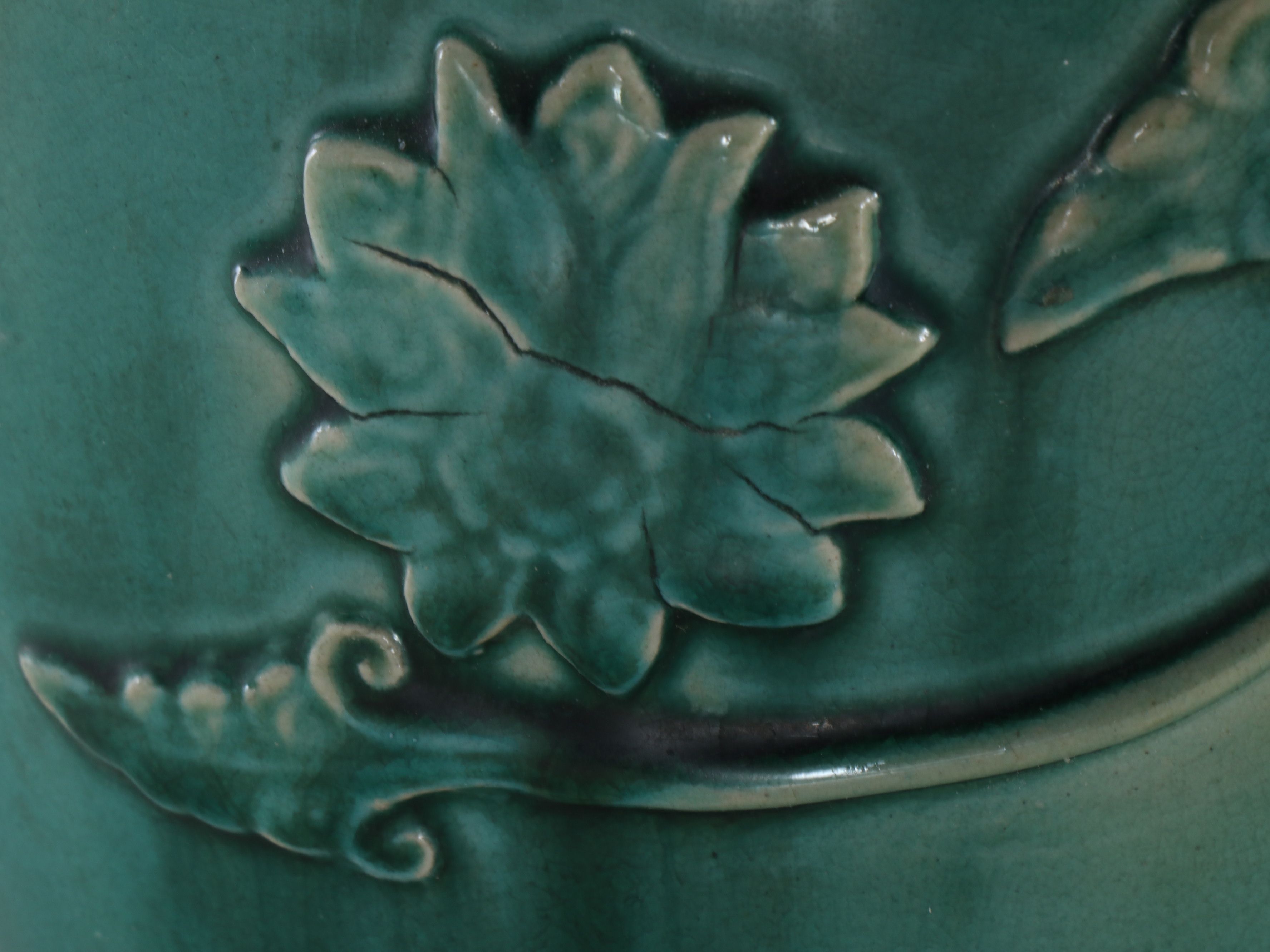 Embossed Vine Ceramic Table Lamp with Silk Bell Shade