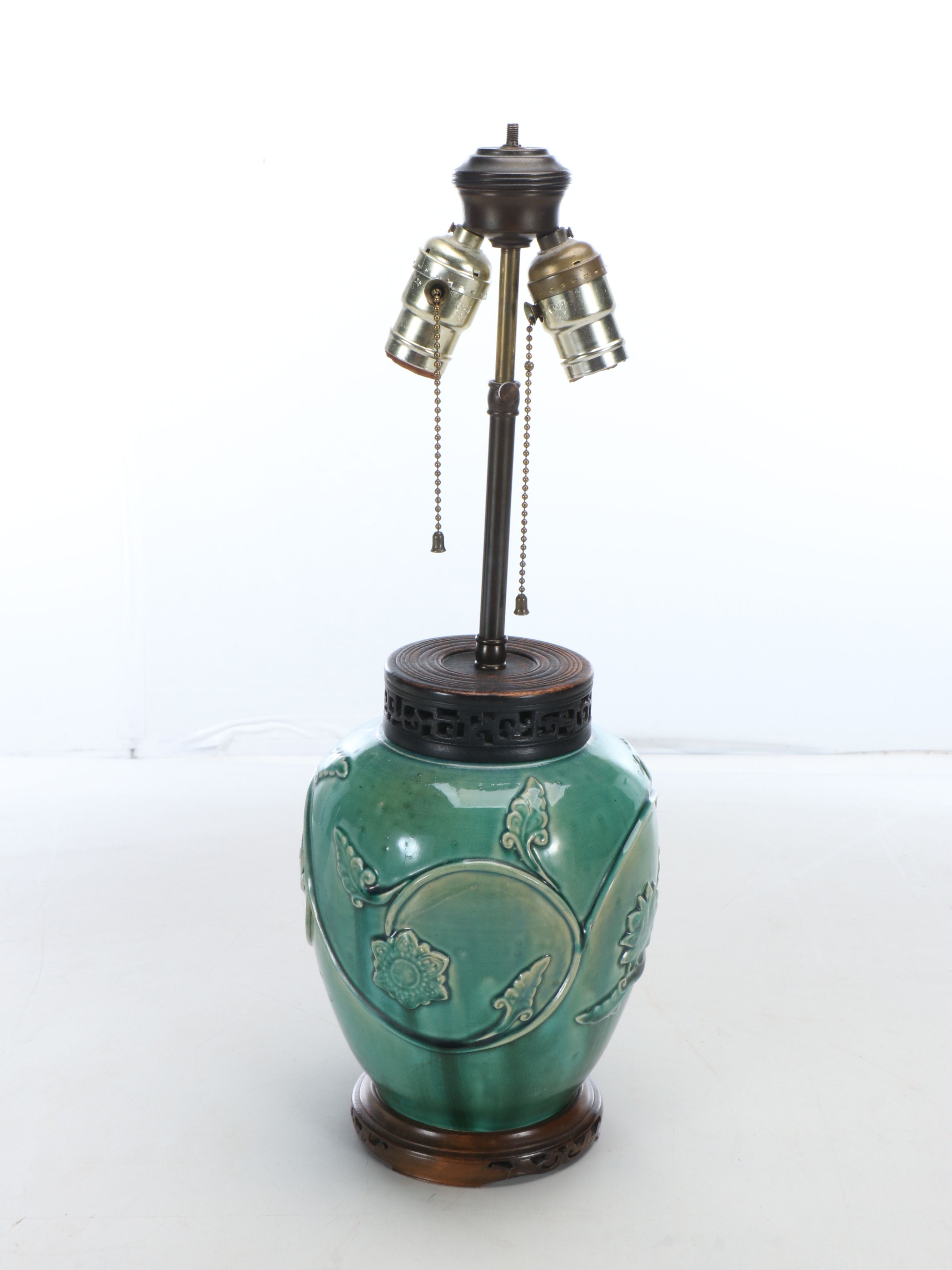 Embossed Vine Ceramic Table Lamp with Silk Bell Shade