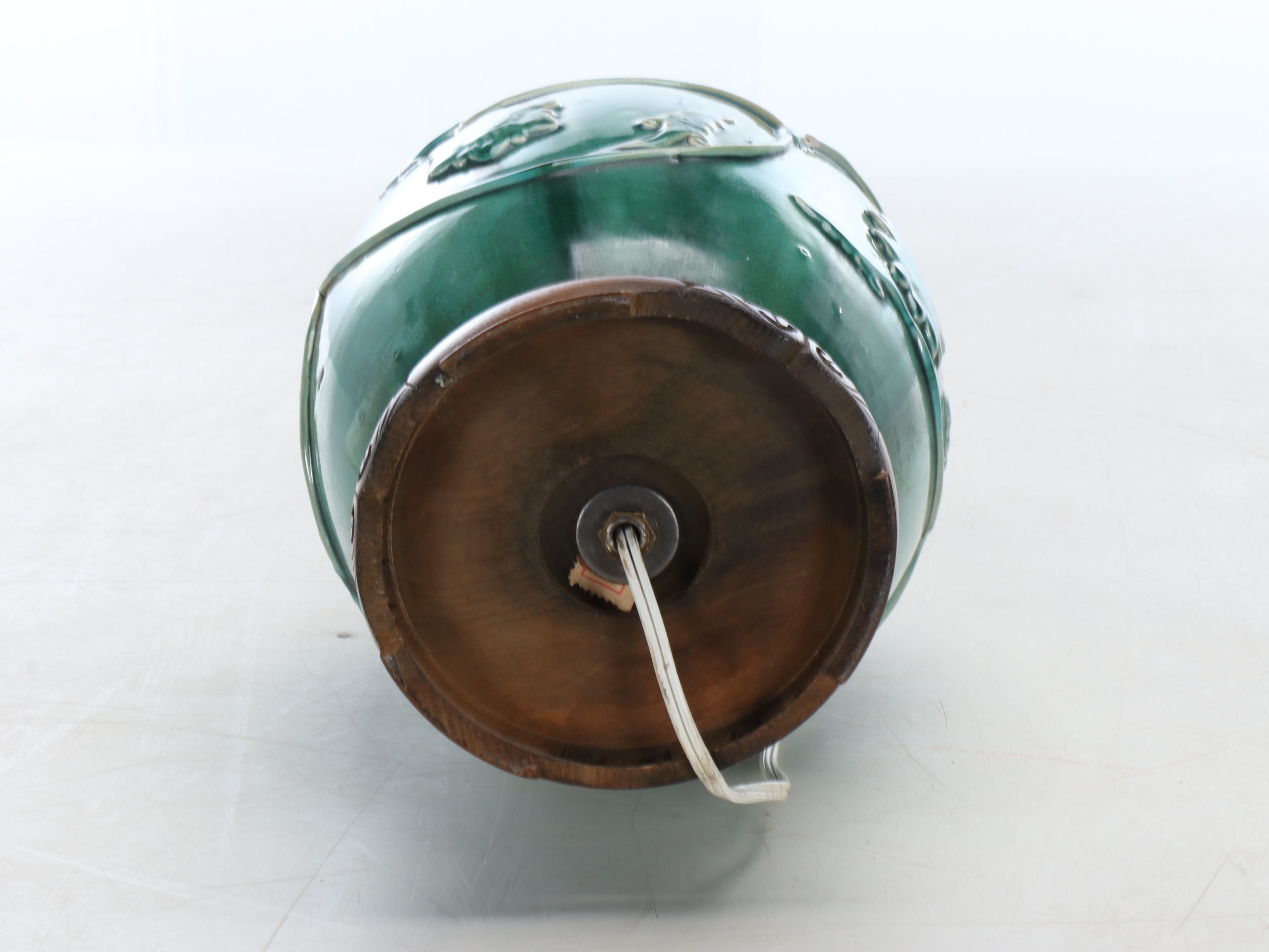 Embossed Vine Ceramic Table Lamp with Silk Bell Shade