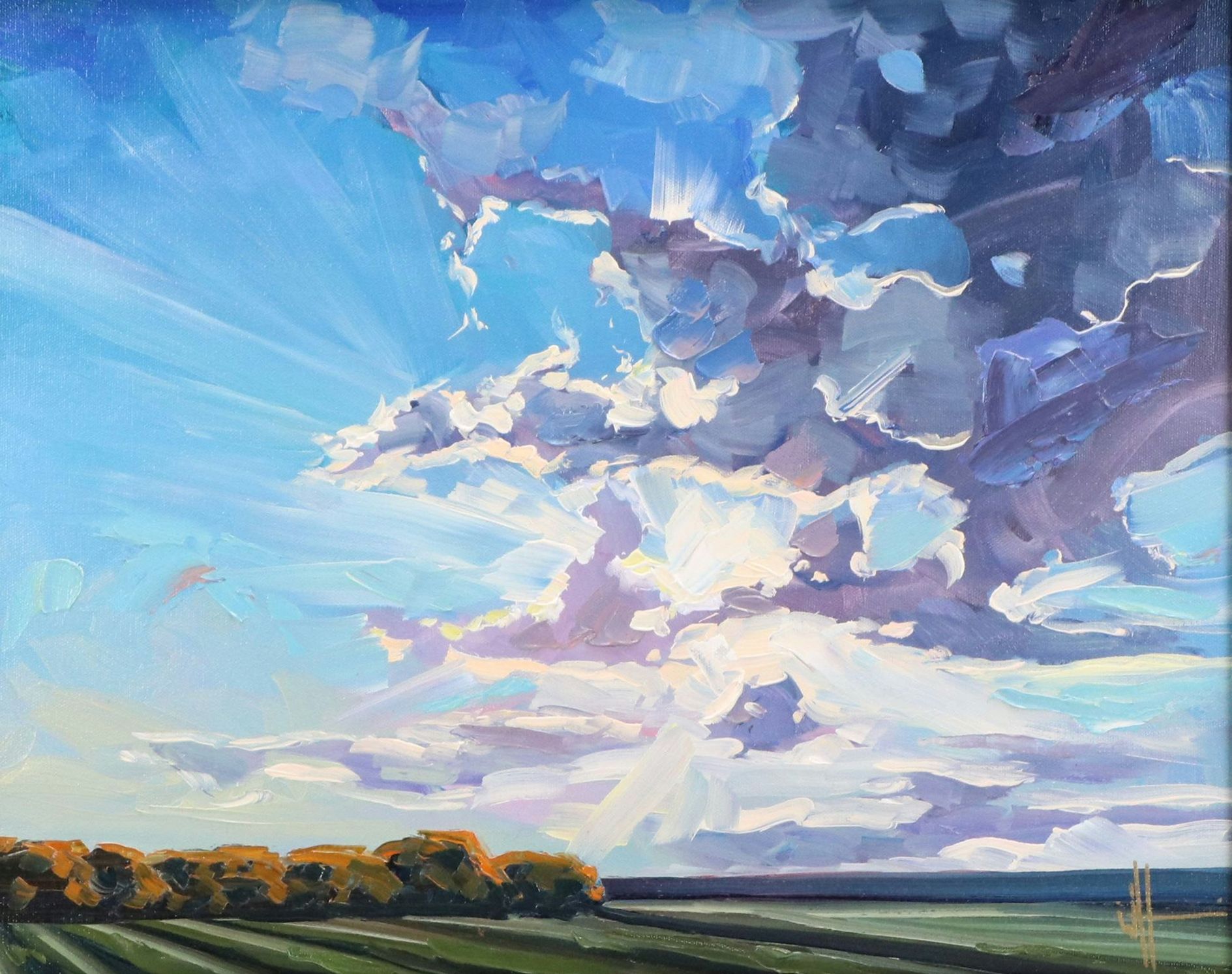 William Hawkins Oil Painting of Sunlit Clouds Over Field, 2026