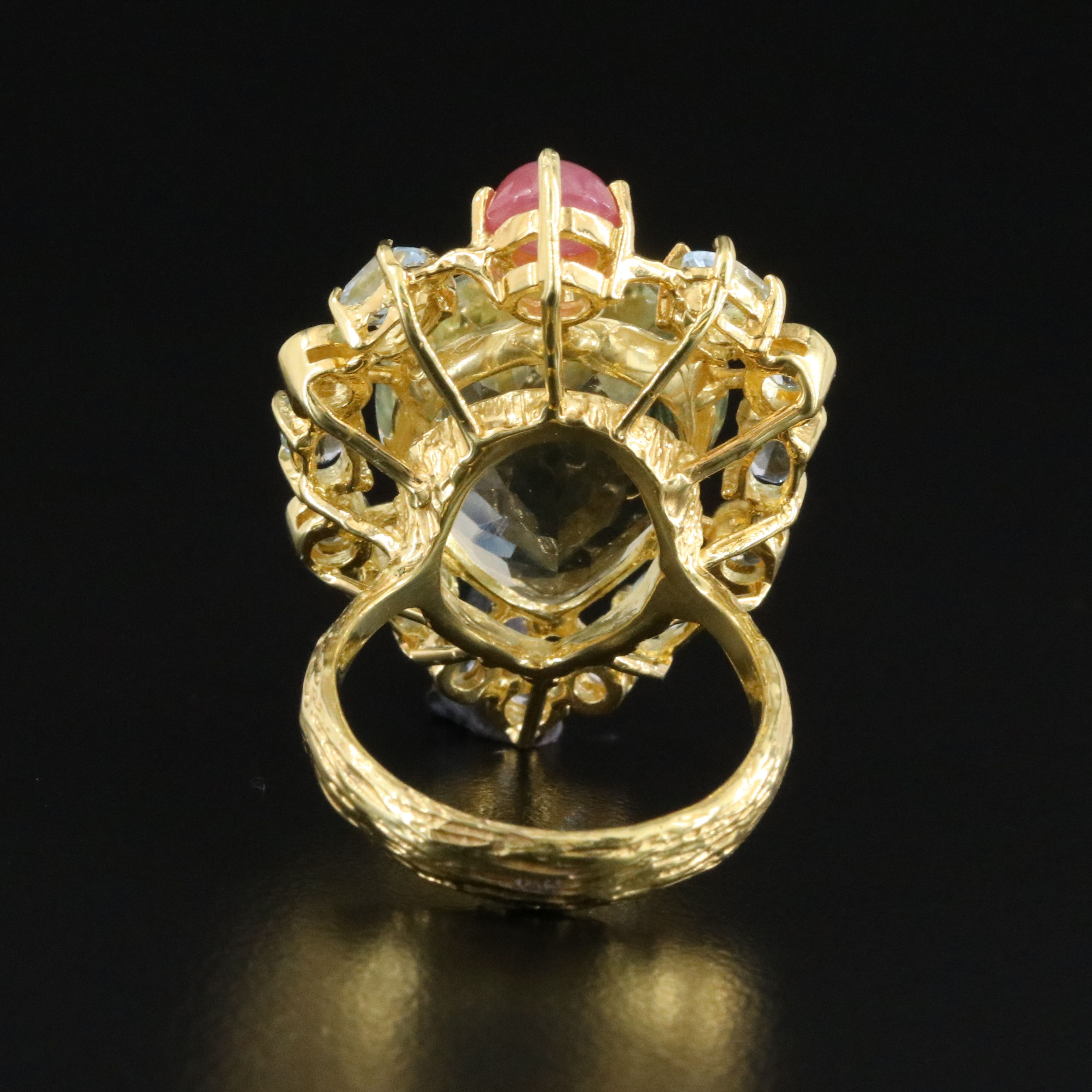 Sterling Prasiolite, Topaz and Ruby Ring