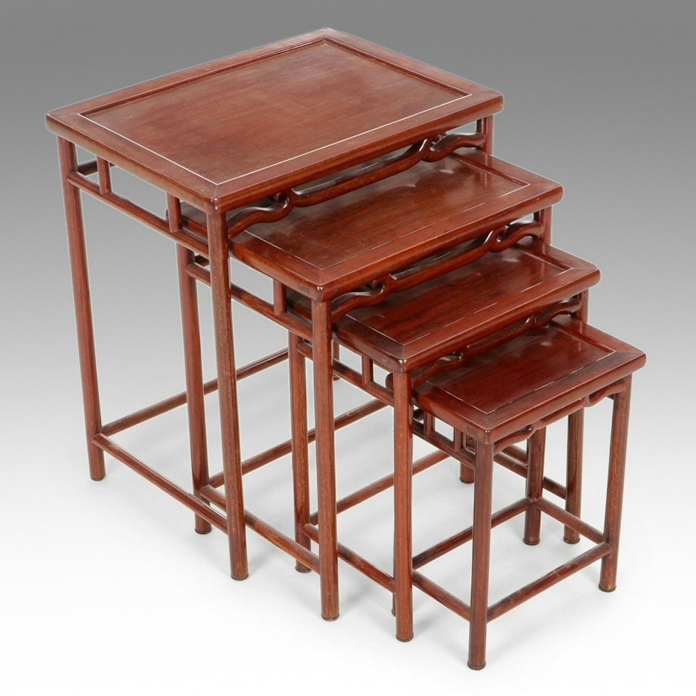 Chinese Carved Hardwood Quartetto Tables