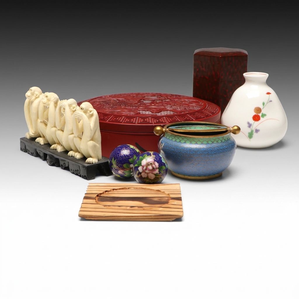 Japanese Lacquerware Calligraphy Ink Stone Box and Other East Asian Décor