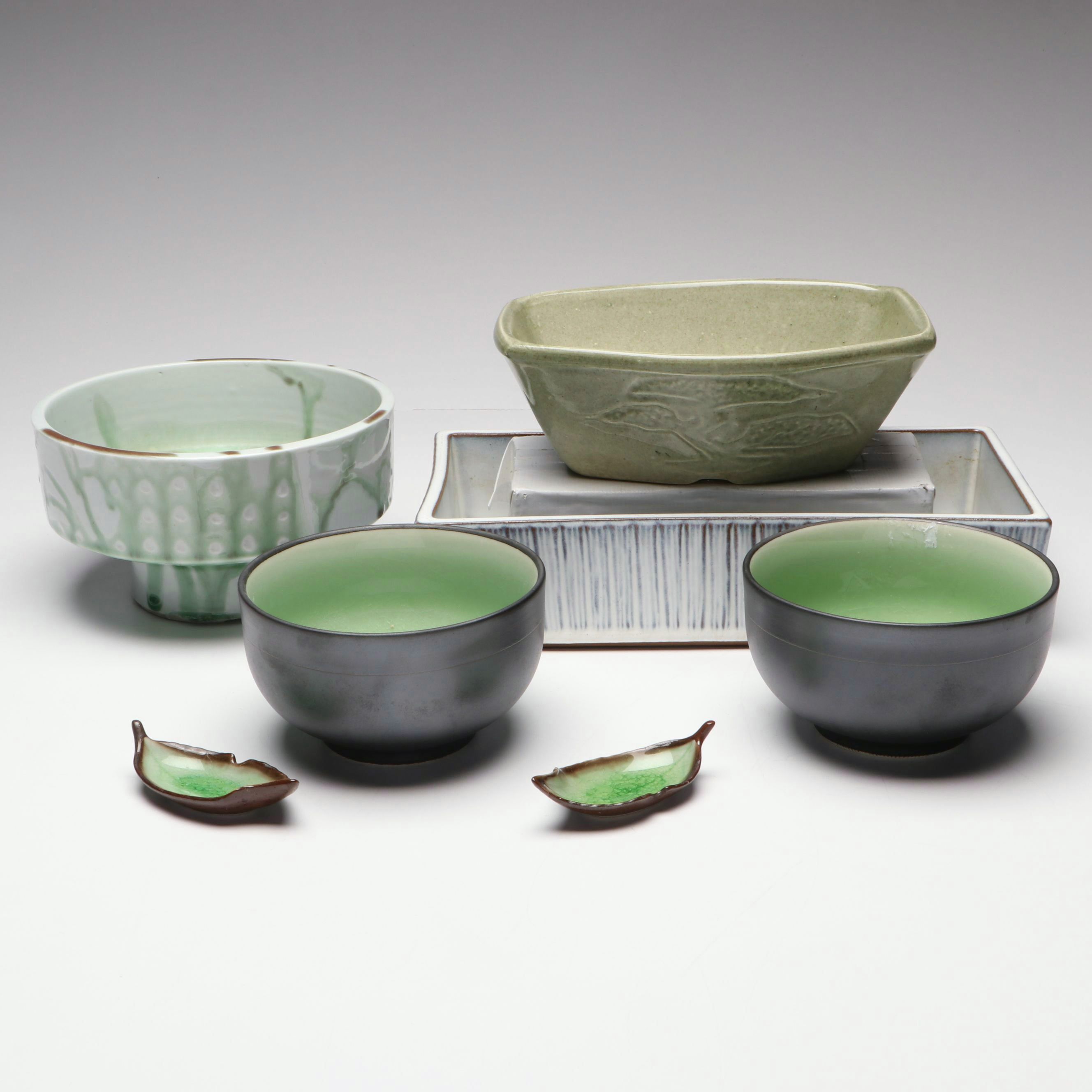 Green Glaze Ceramic Planters and Tableware