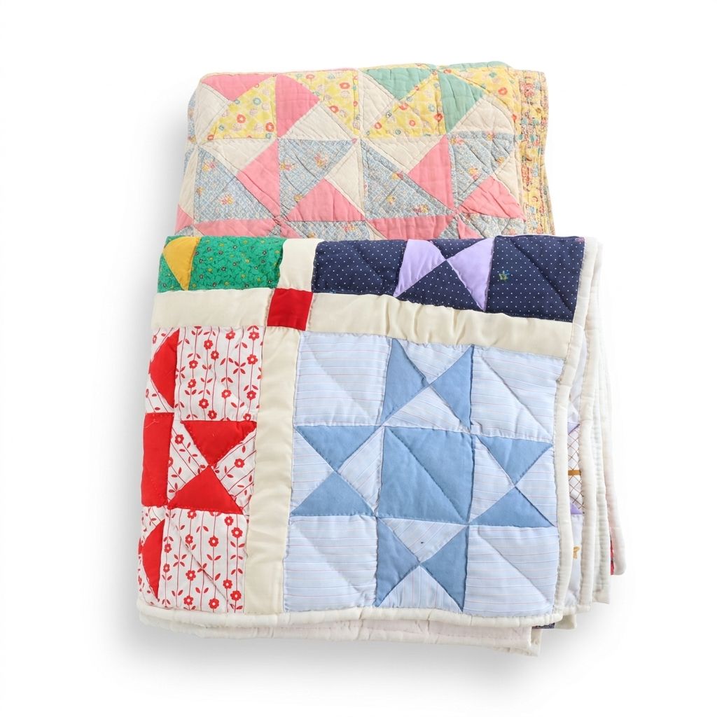 Sawtooth Star Block and Other Handmade Floral Quilt