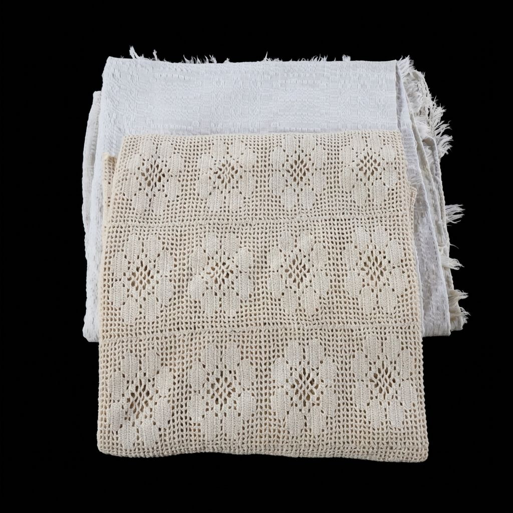 Crocheted Cotton Blankets with Floral Detail and Fringe