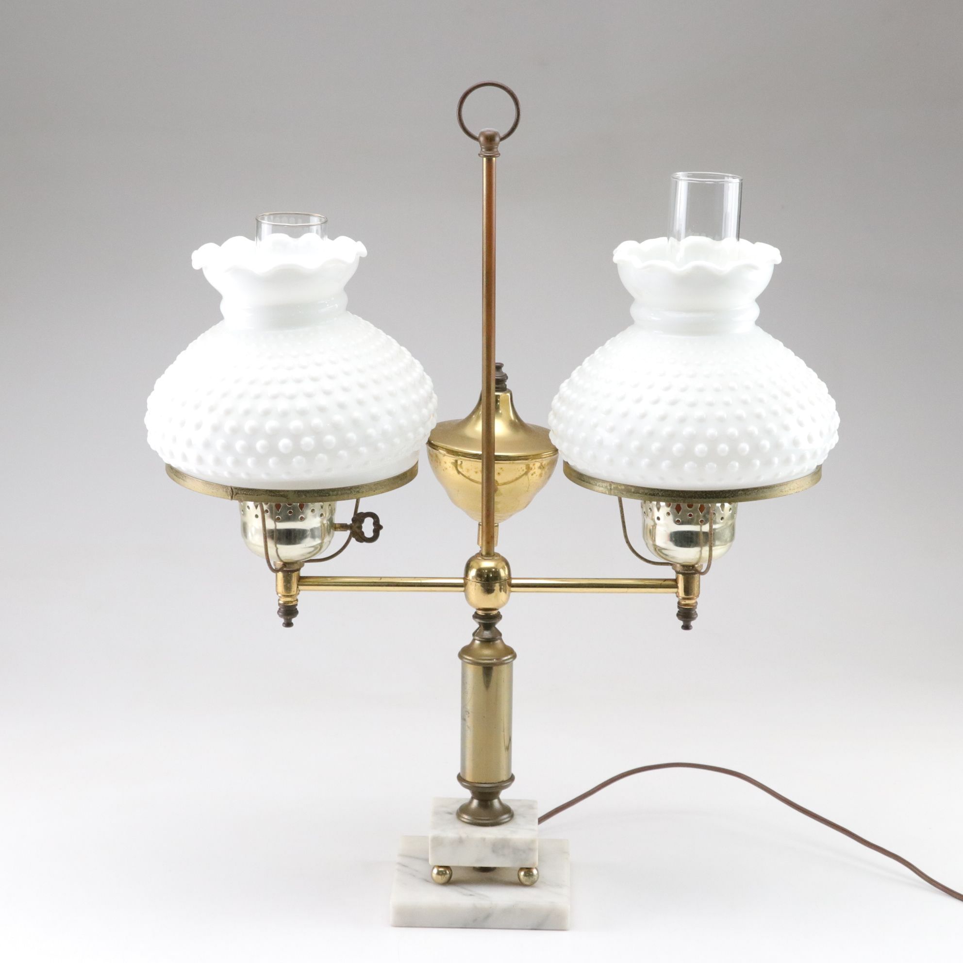 Double Student Lamp with Milk Glass Shades