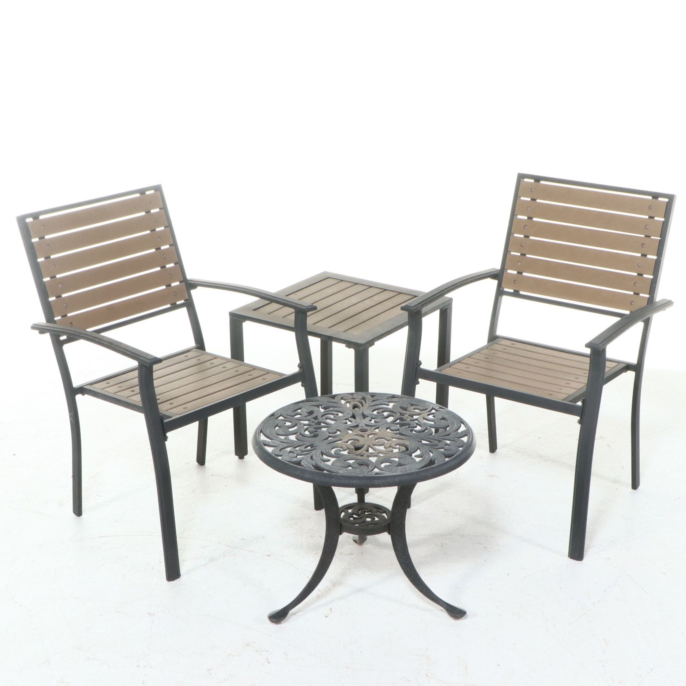 Pressed Aluminum Assembled Patio Armchairs, Side Table and Accent Table