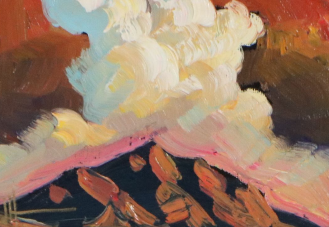 William Hawkins Oil Painting of Mountain Landscape at Sunset, 2026