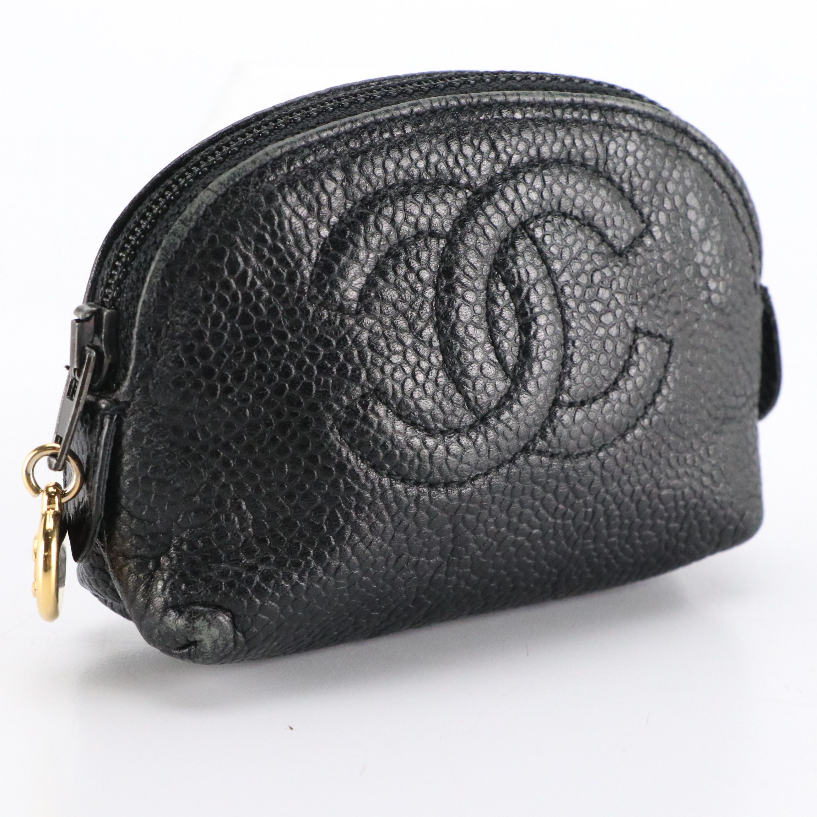 Chanel CC Logo Mini Zip Pouch in Black Caviar Leather