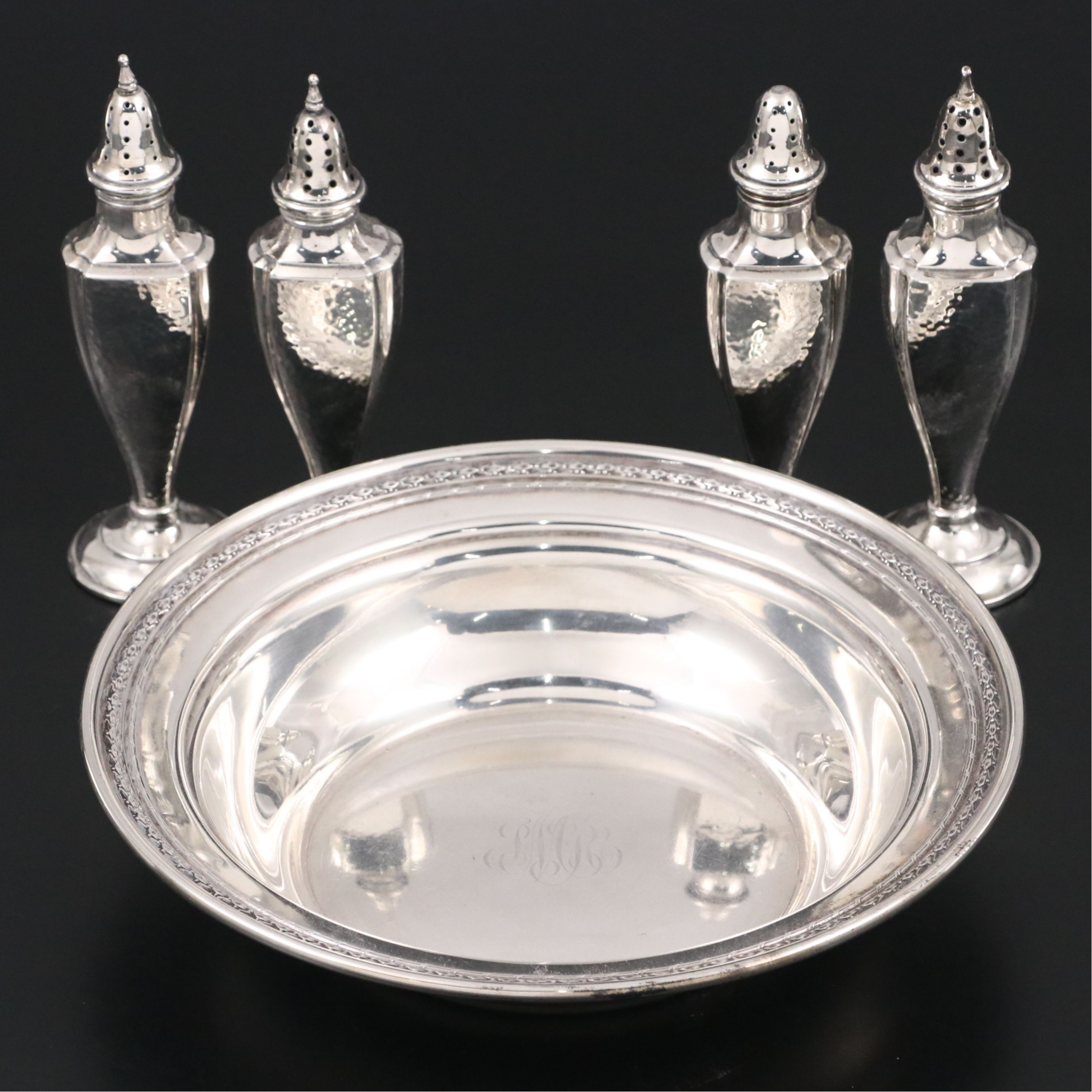 Dominick & Haff Sterling Silver Bowl with Webster Salt and Pepper Shakers