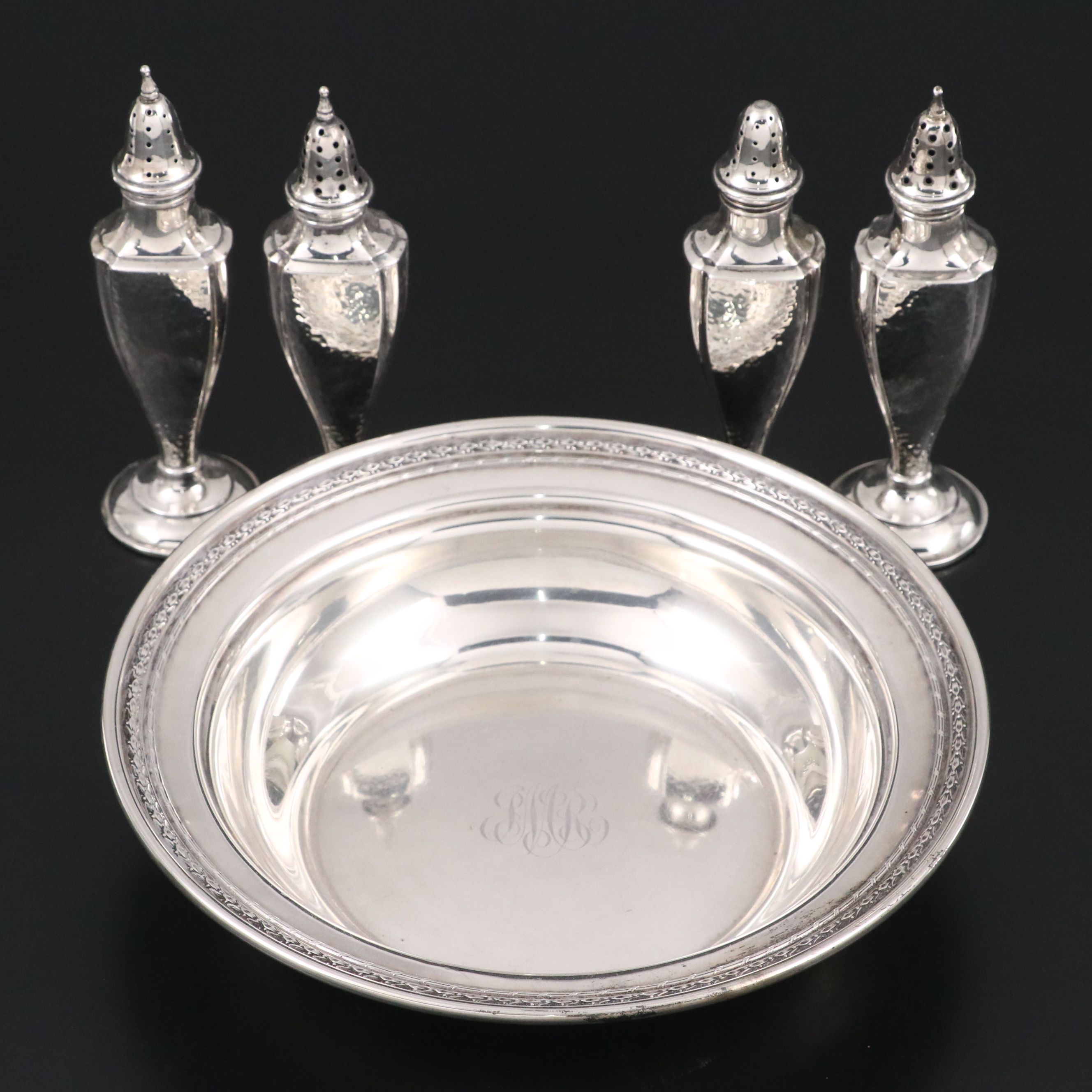 Dominick & Haff Sterling Silver Bowl with Webster Salt and Pepper Shakers