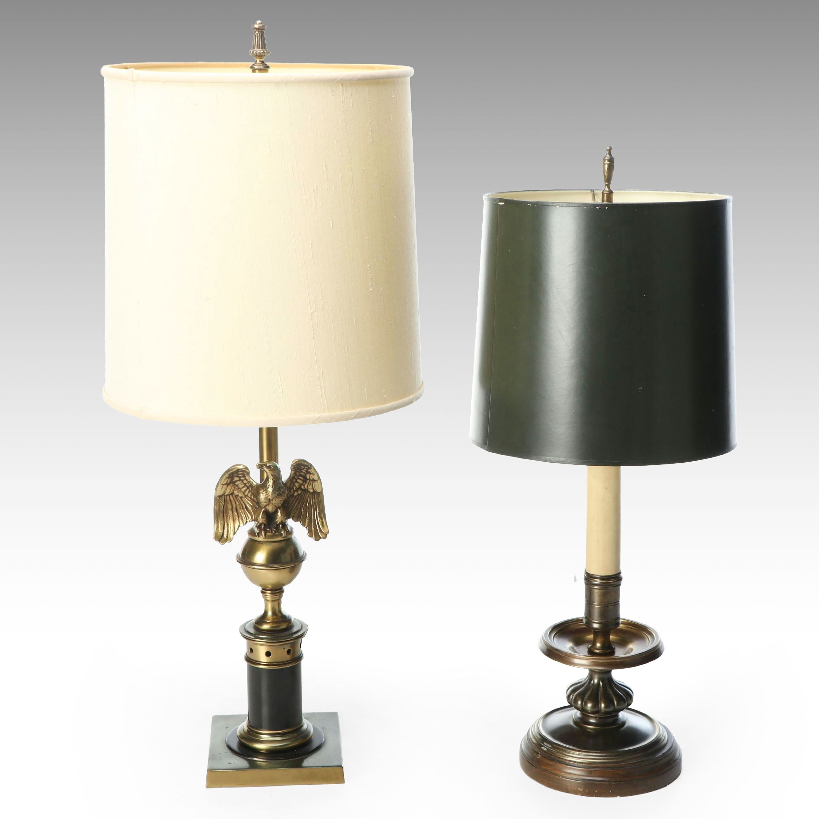 Federal Style Eagle and Other Brass Finish Candlestick Table Lamps