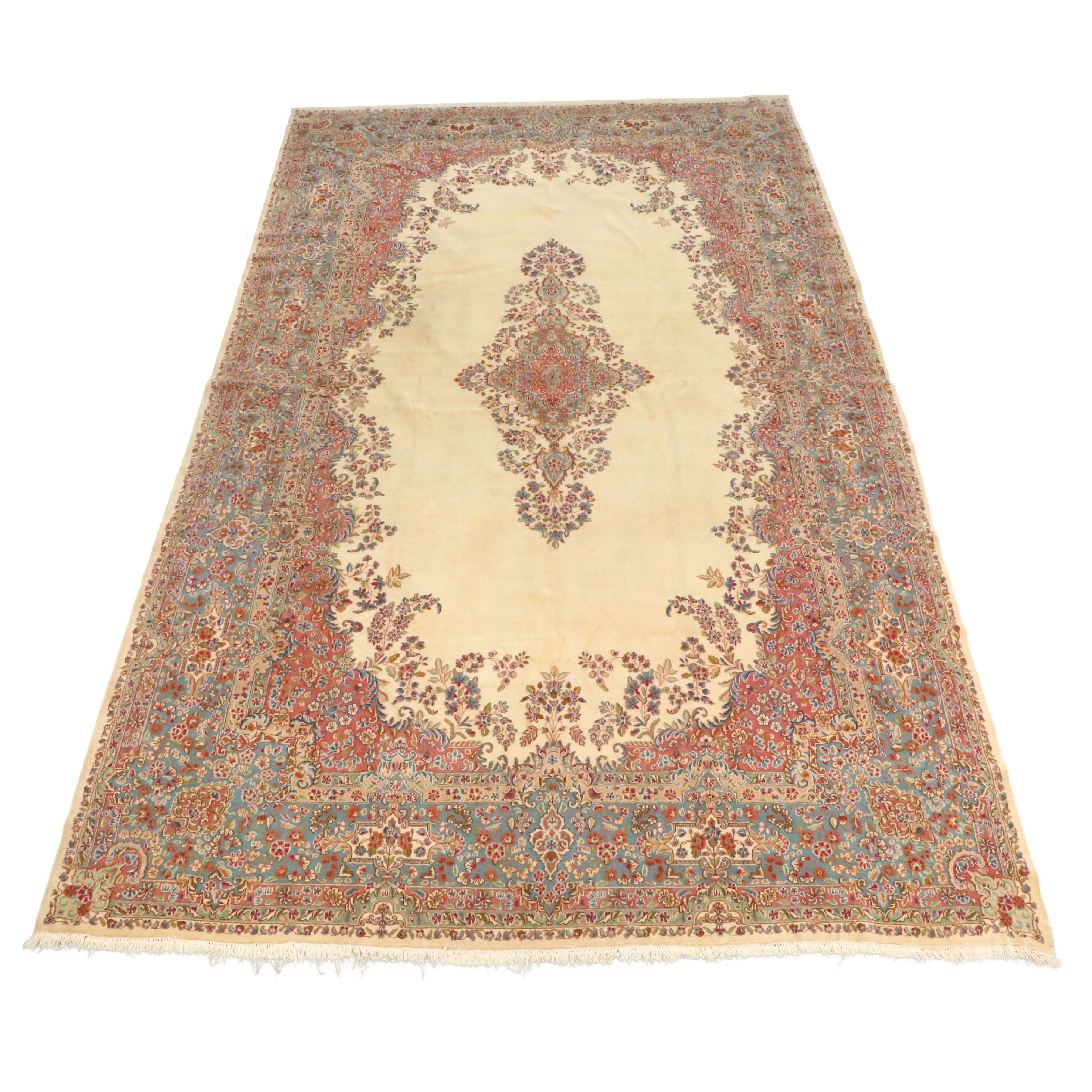 10'4 x 18'2 Hand-Knotted Persian Kerman Room-Sized Rug