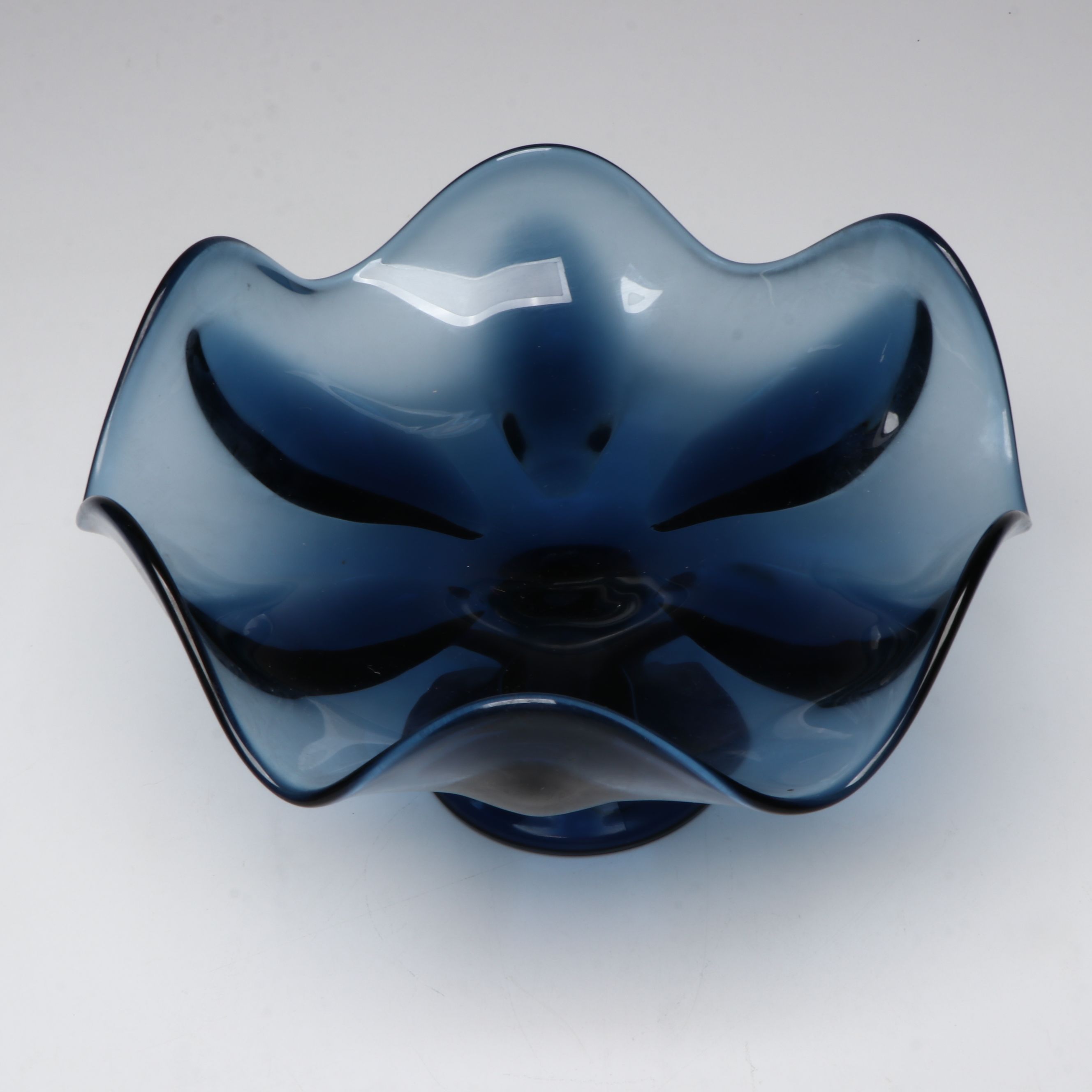 Viking Glass "Epic Blue" Pedestal Bowl with Glass Vegetable Sculptures
