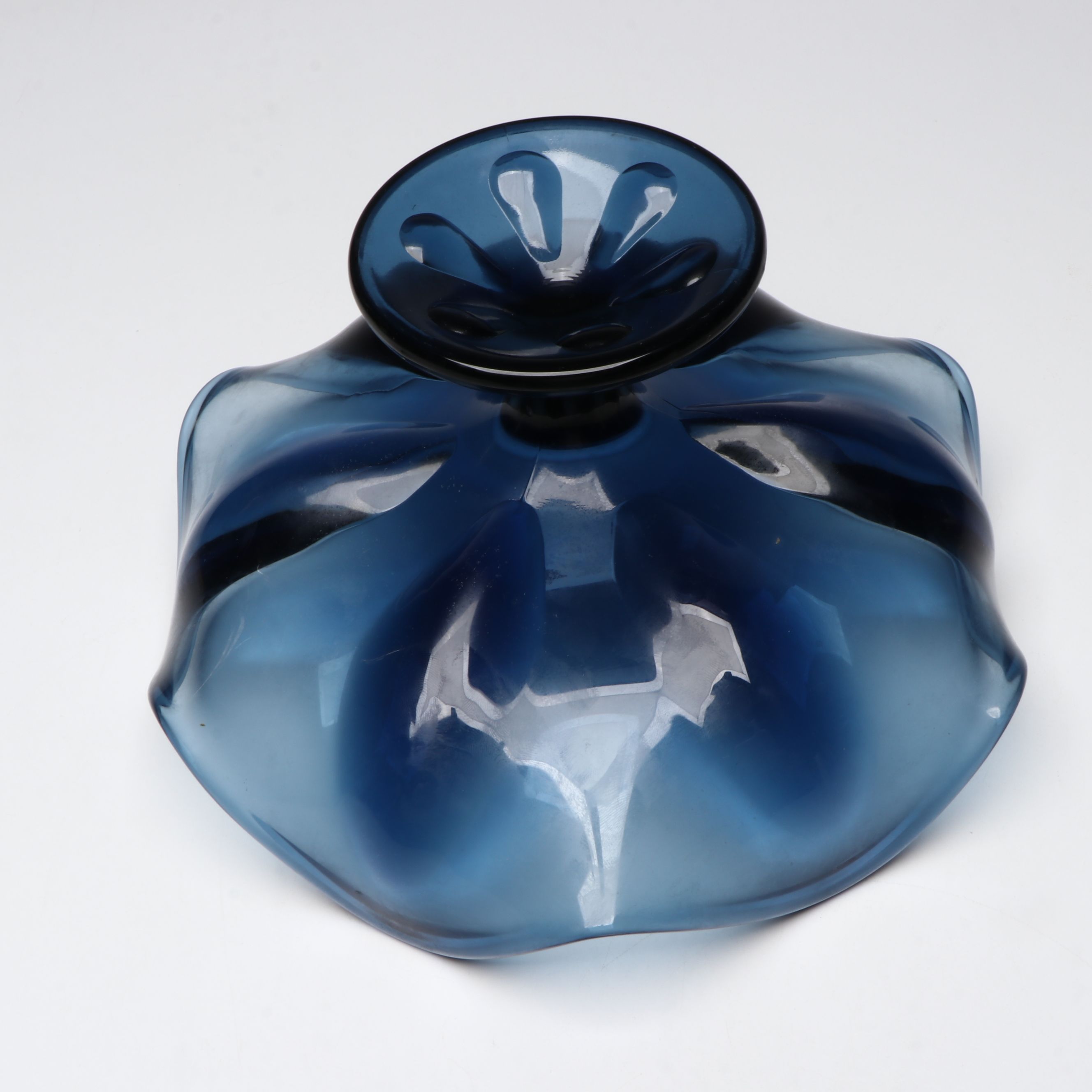 Viking Glass "Epic Blue" Pedestal Bowl with Glass Vegetable Sculptures