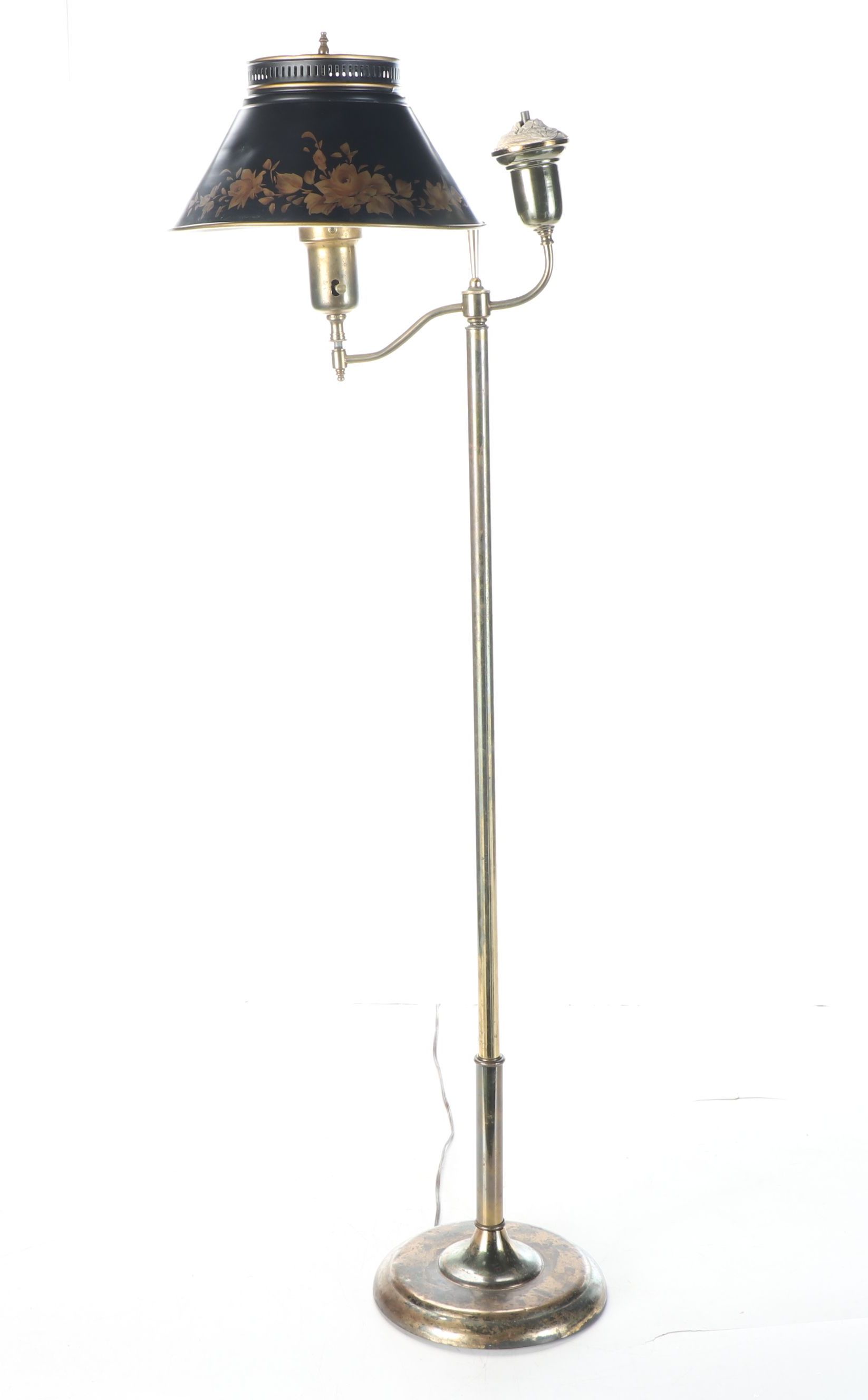 Victorian Student Style Cast Metal Offset Library Floor Lamp, Vintage