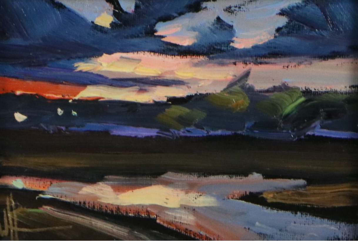 William Hawkins Oil Painting of Landscape at Sunset, 2026