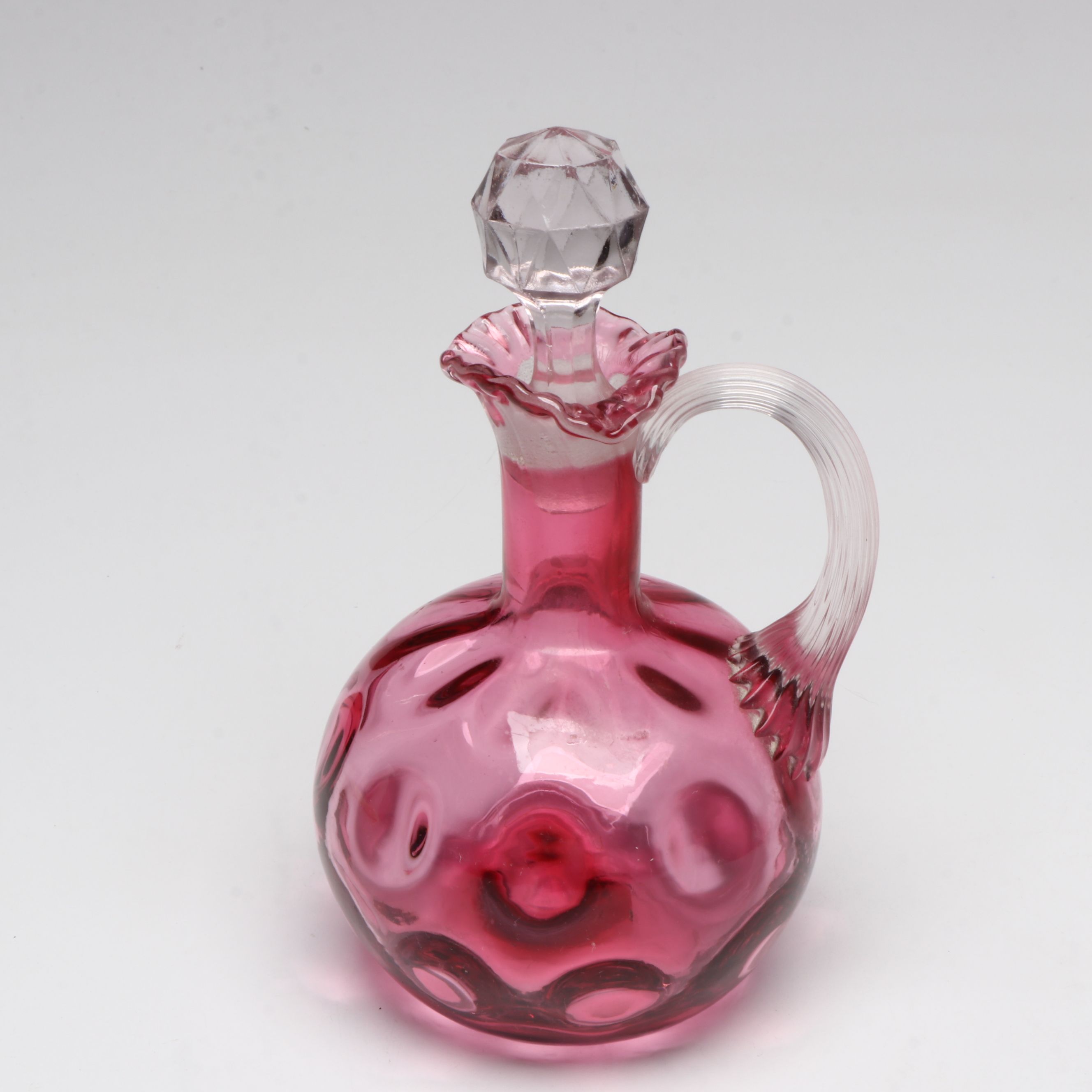 Northwood "Cranberry Swirl" Pitcher with Other Art Glass Table Accessories