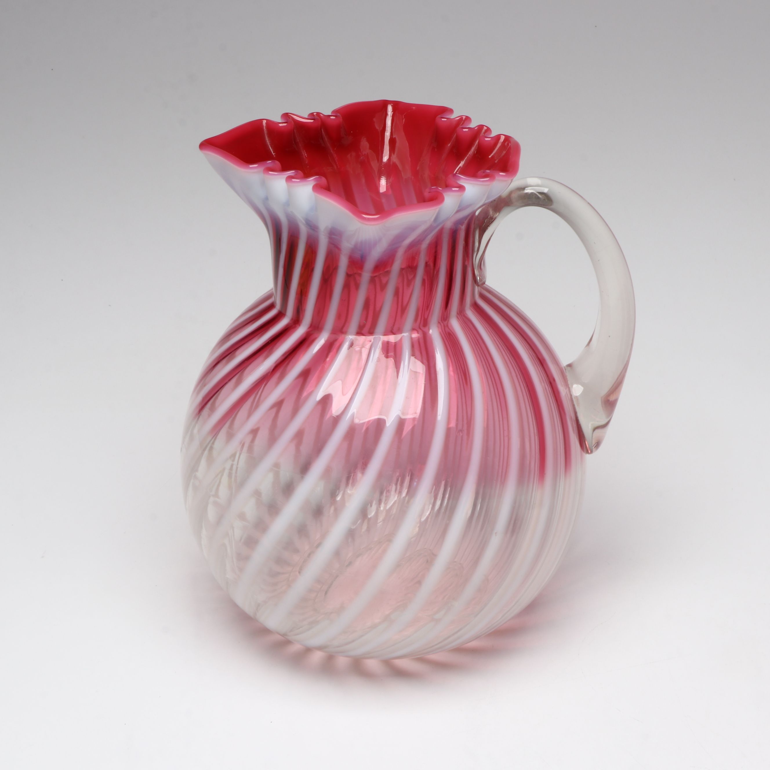 Northwood "Cranberry Swirl" Pitcher with Other Art Glass Table Accessories