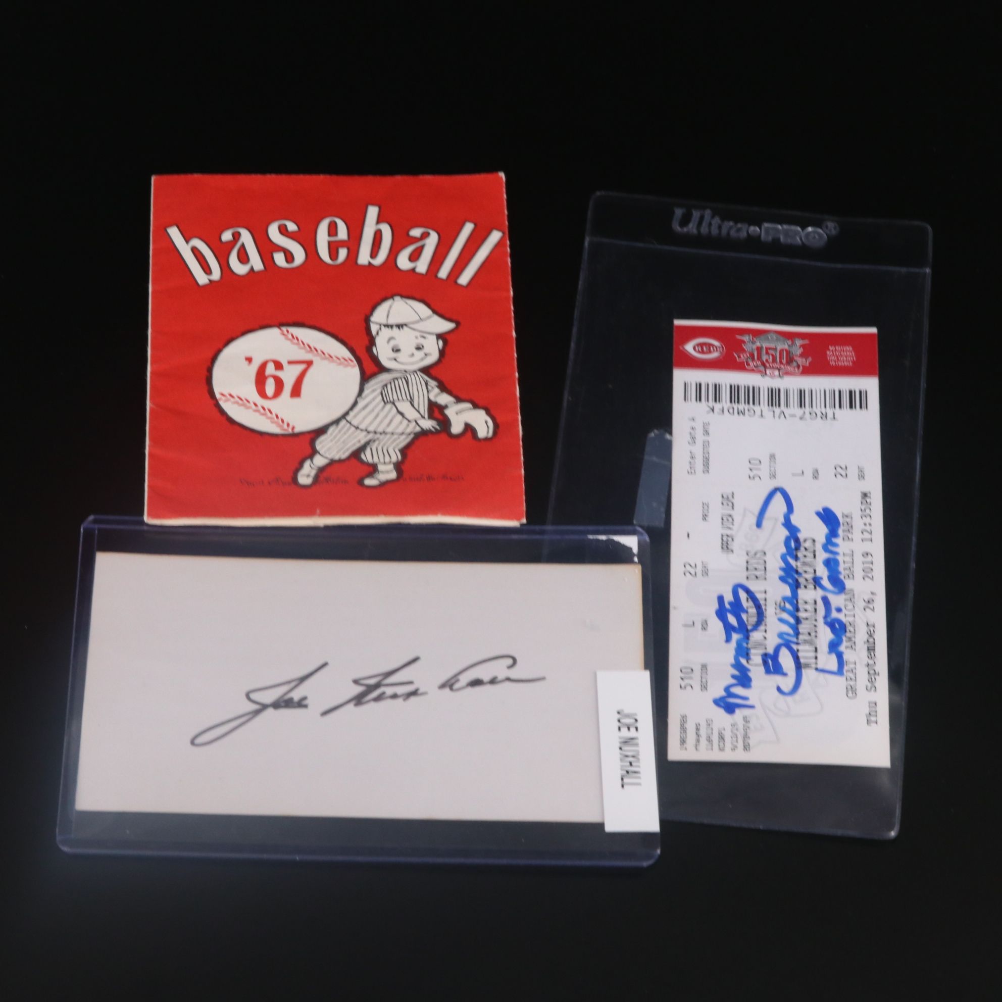 Marty Brennaman Signed Last Game Ticket with Joe Nuxhall Signed Index Card, More