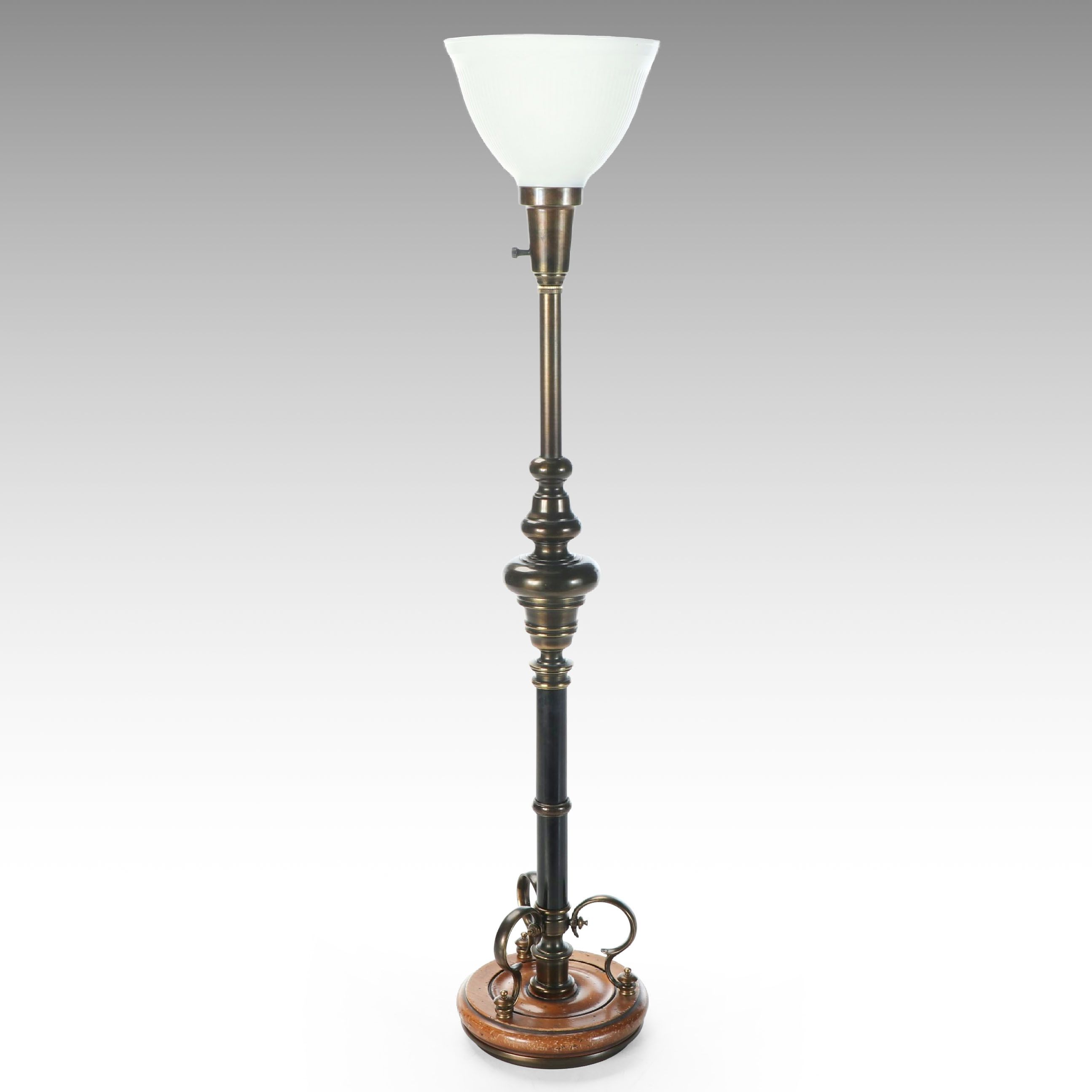Brass and Metal Pillar Torchiere Table Lamp with Drum Shade, Vintage