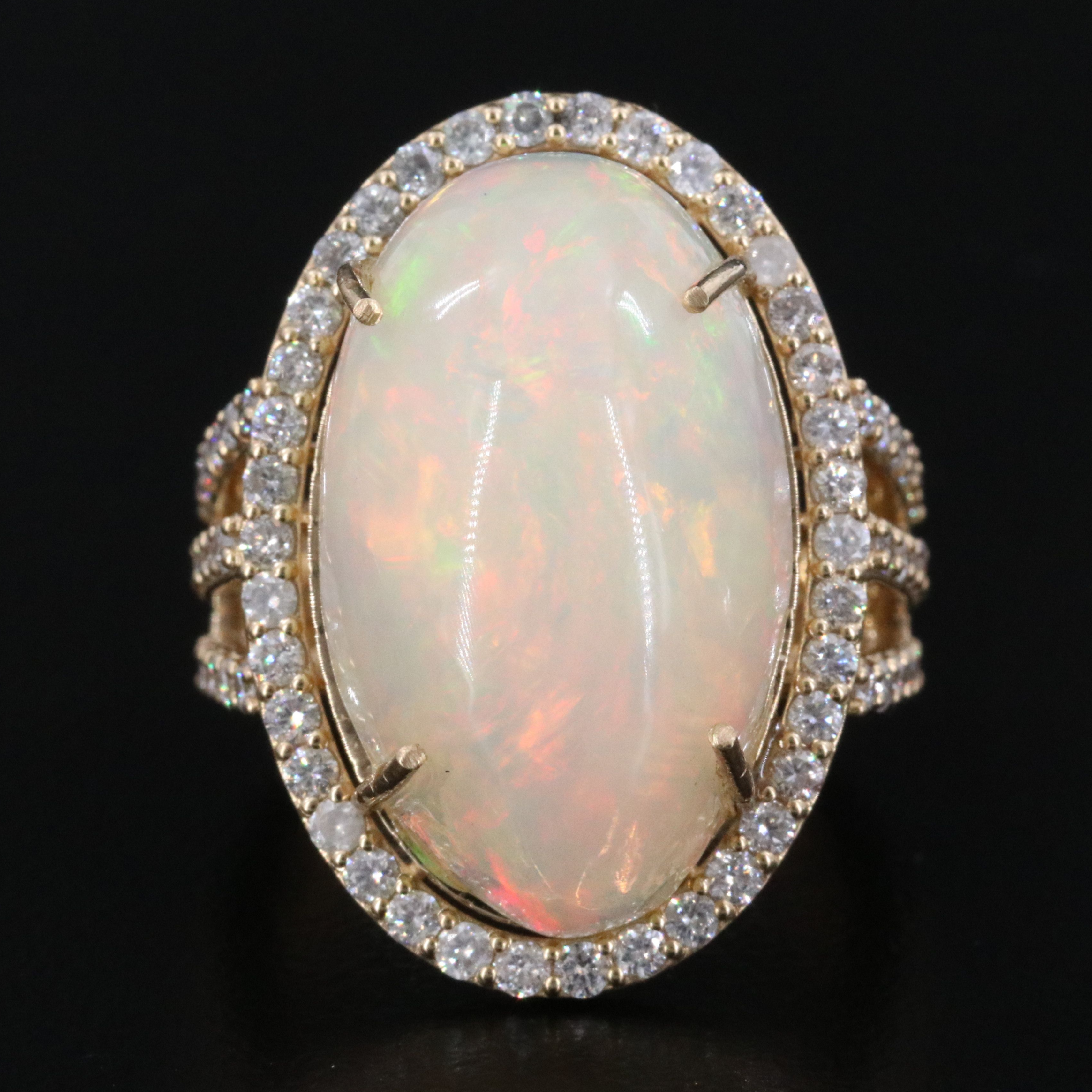 14K 11.46 CTW Opal Ring with 1.11 CTW Diamond Halo and Accents