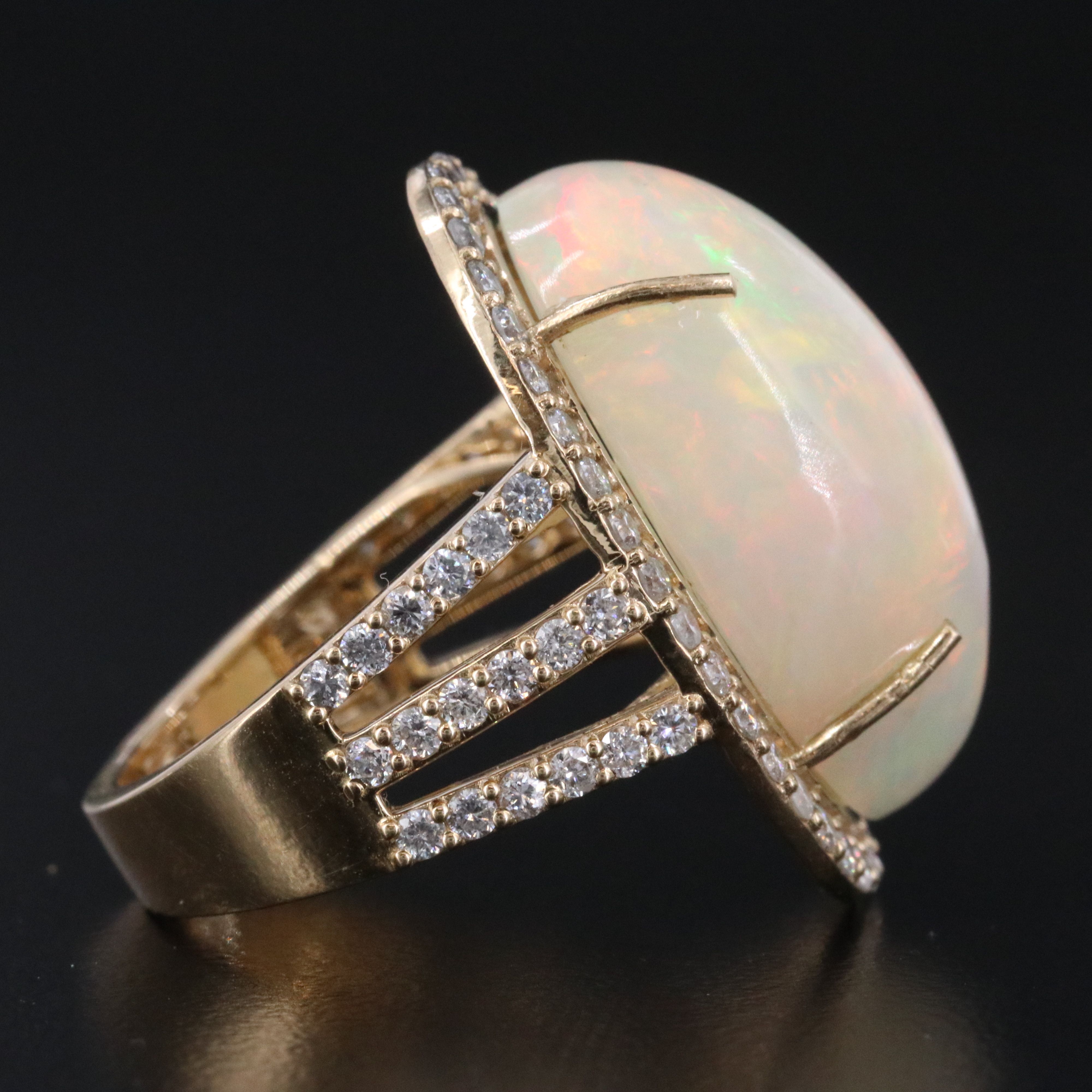 14K 11.46 CTW Opal Ring with 1.11 CTW Diamond Halo and Accents