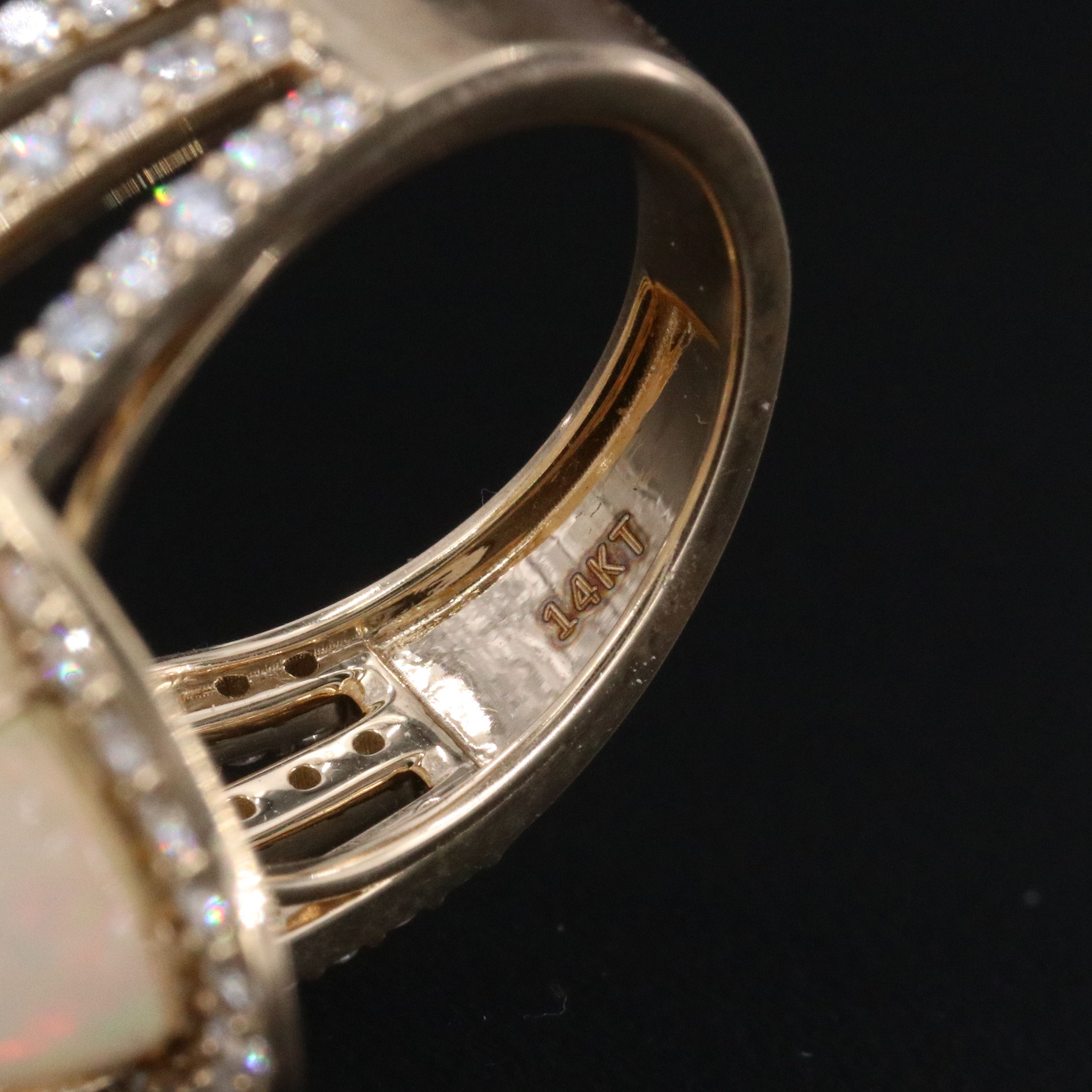 14K 11.46 CTW Opal Ring with 1.11 CTW Diamond Halo and Accents