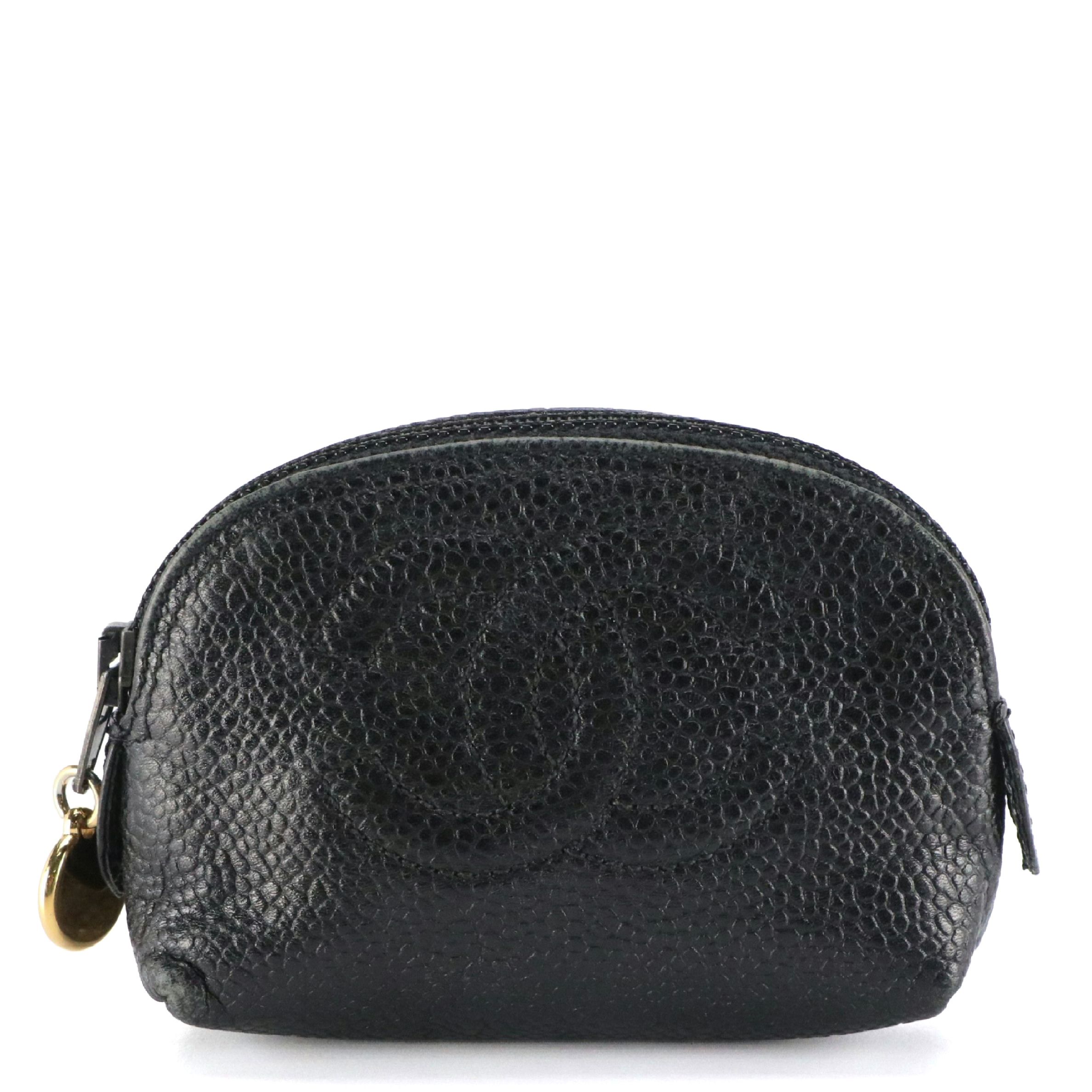 Chanel CC Logo Mini Zip Pouch in Black Caviar Leather