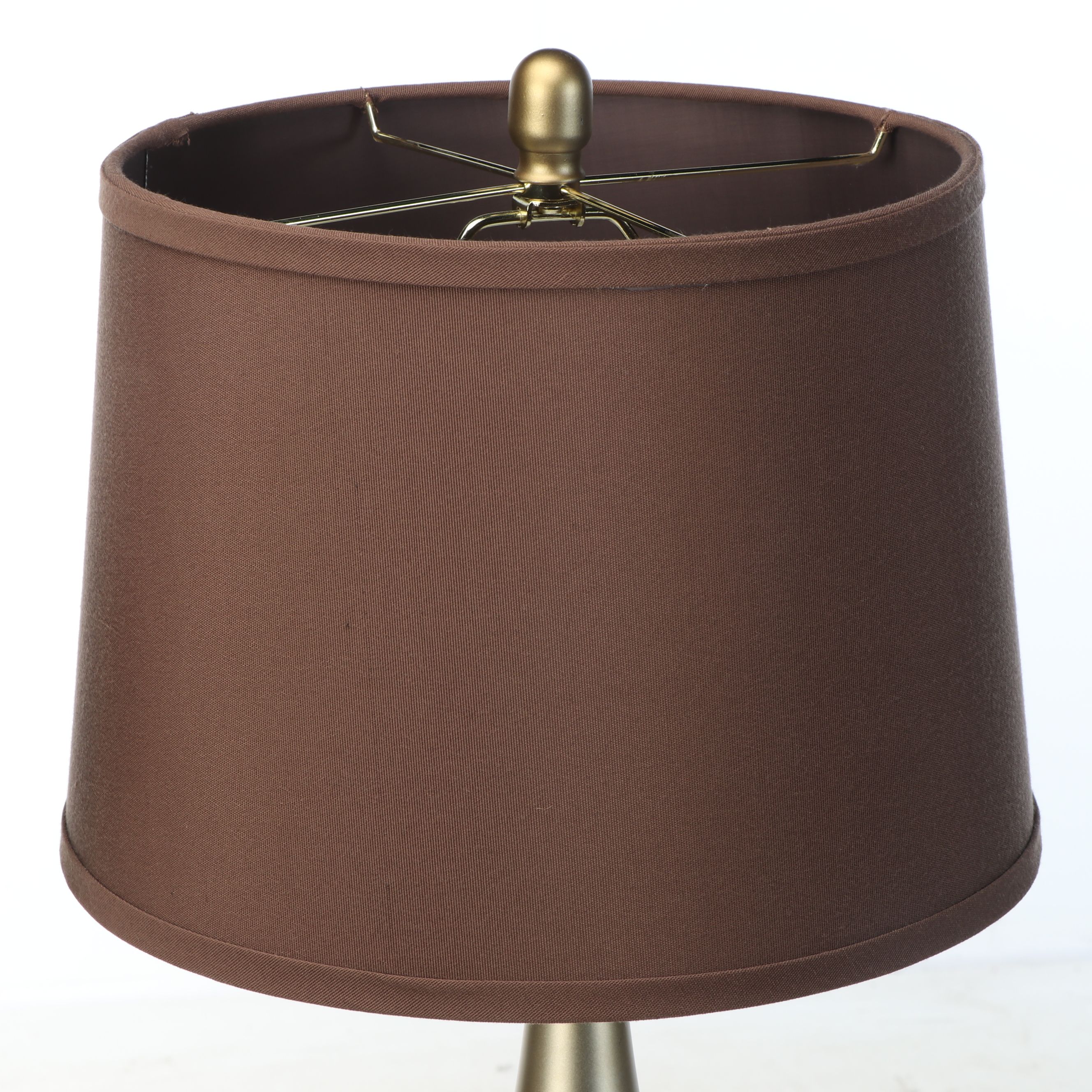 Satin Gold Finish Teardrop Table Lamps with Mocha Colored Shades