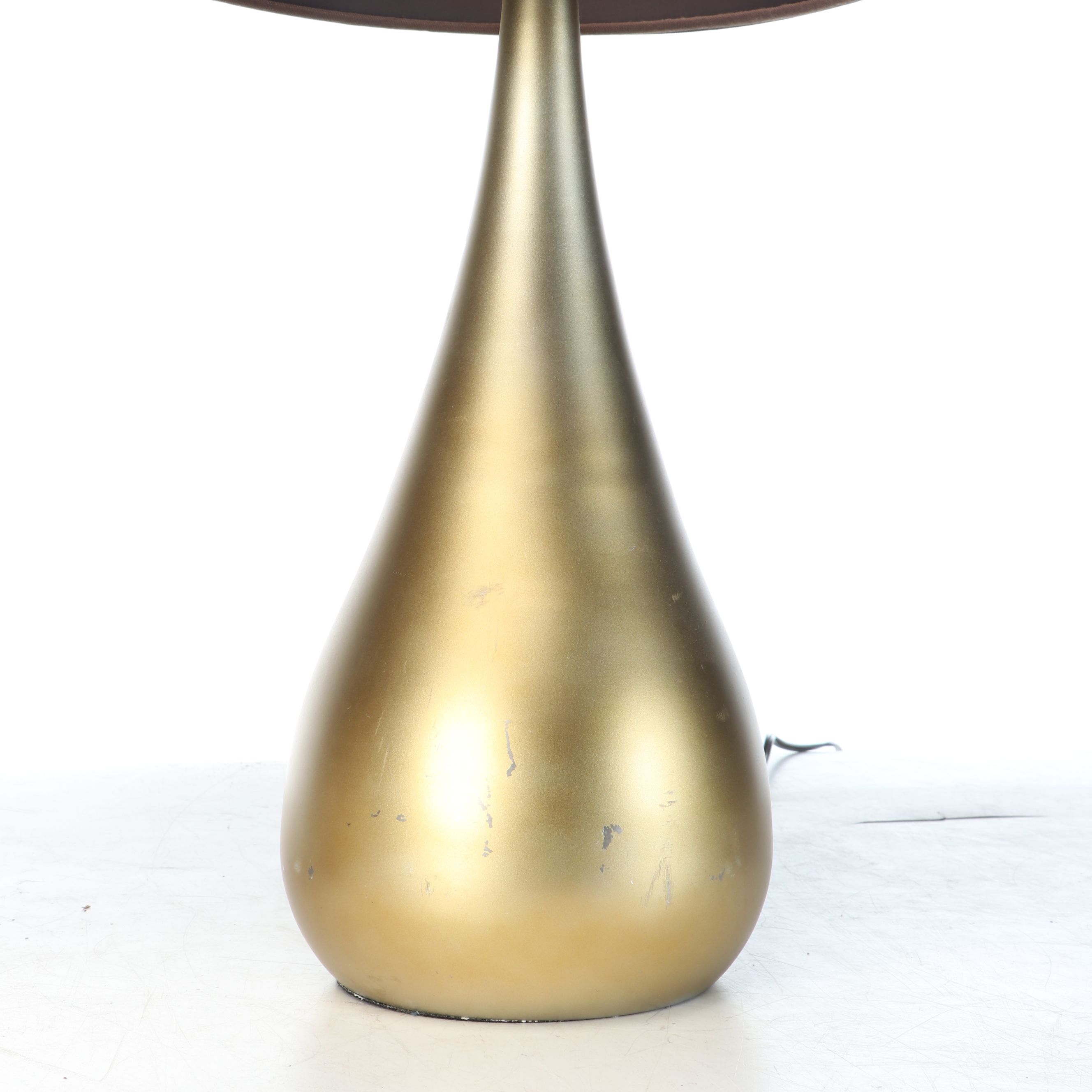 Satin Gold Finish Teardrop Table Lamps with Mocha Colored Shades