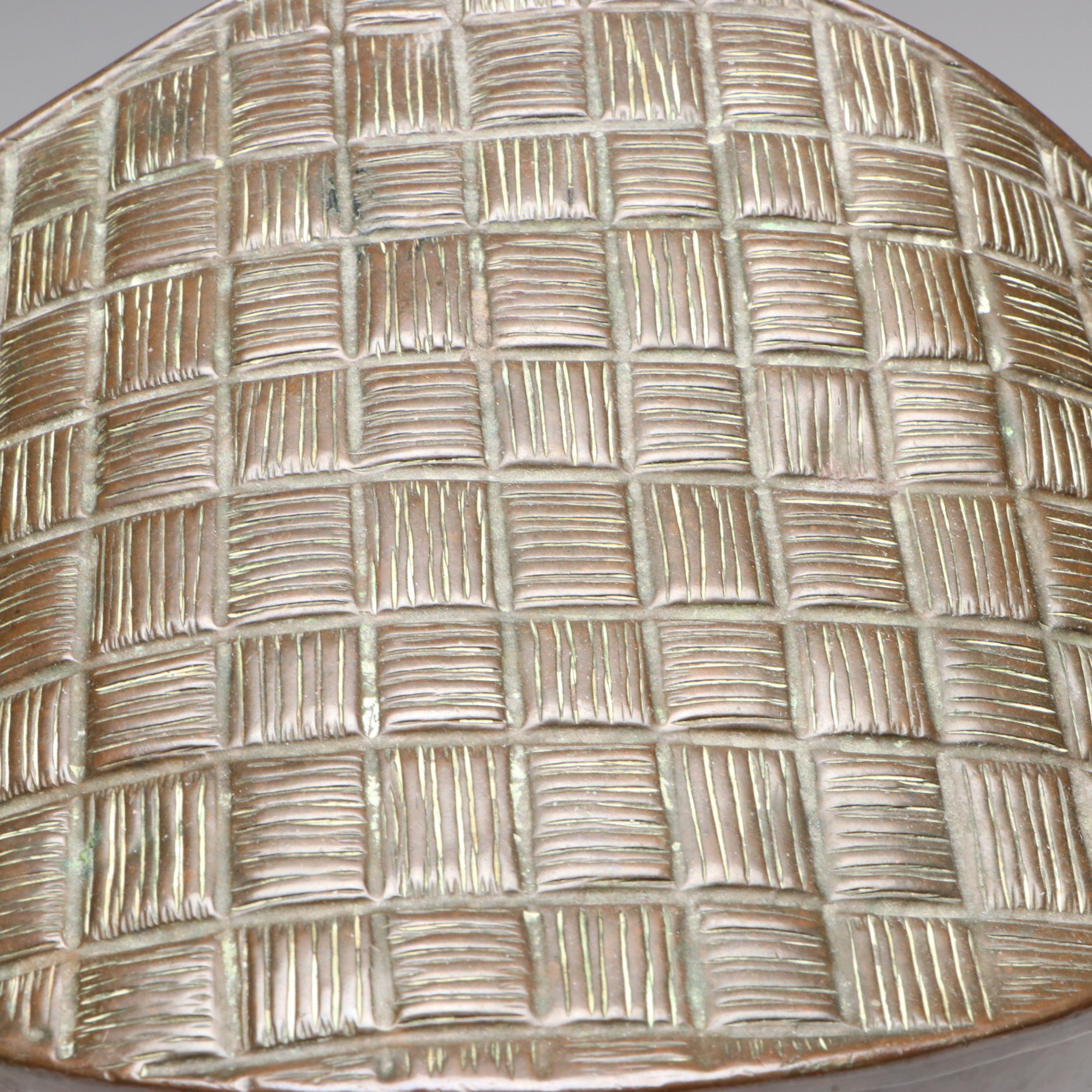 English Hammered Copper Coal Scuttle with Basketweave Hood