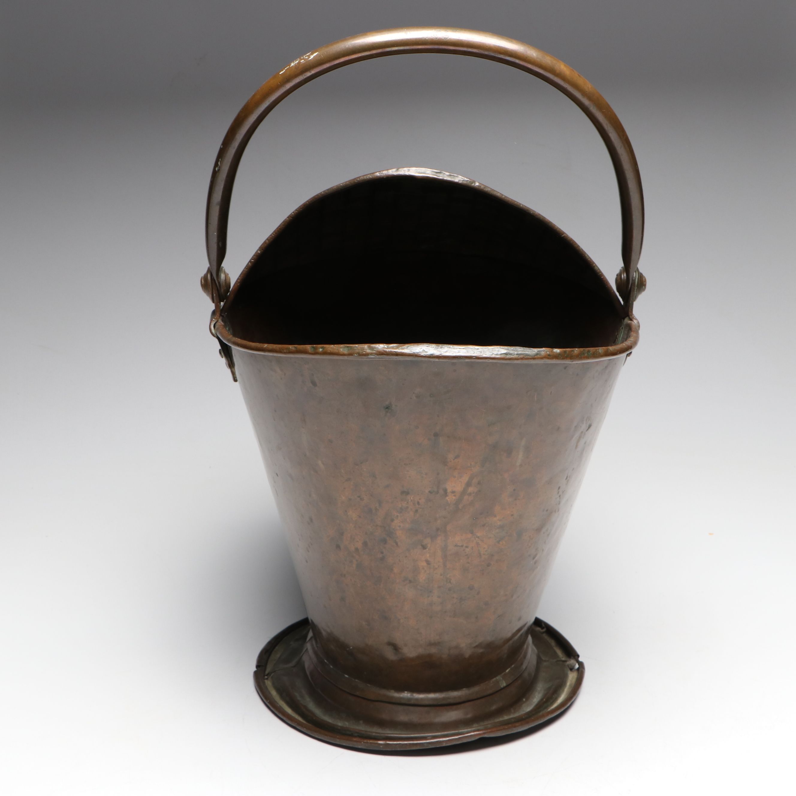 English Hammered Copper Coal Scuttle with Basketweave Hood