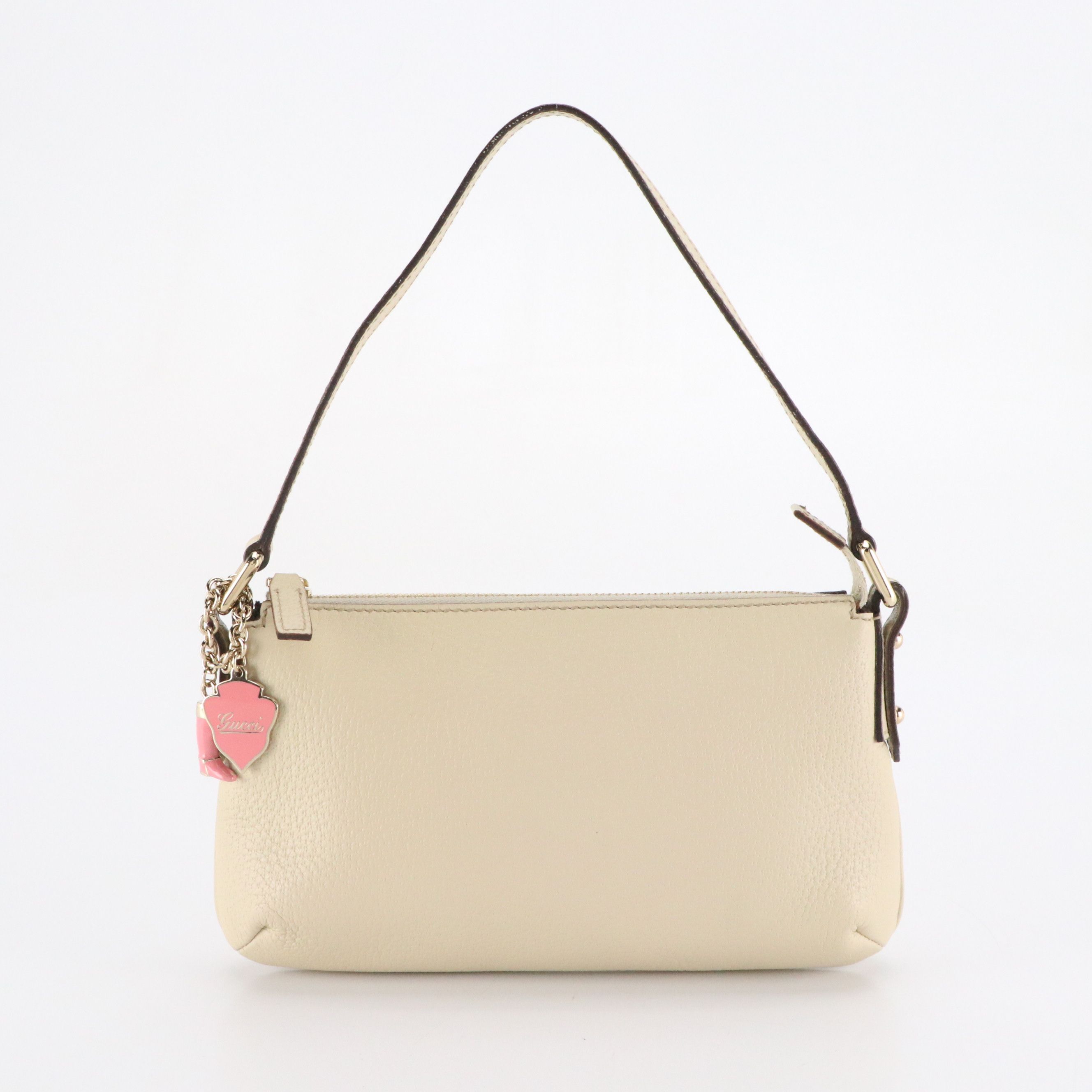 Gucci Pochette Bag in Ivory Leather with Pink Charms