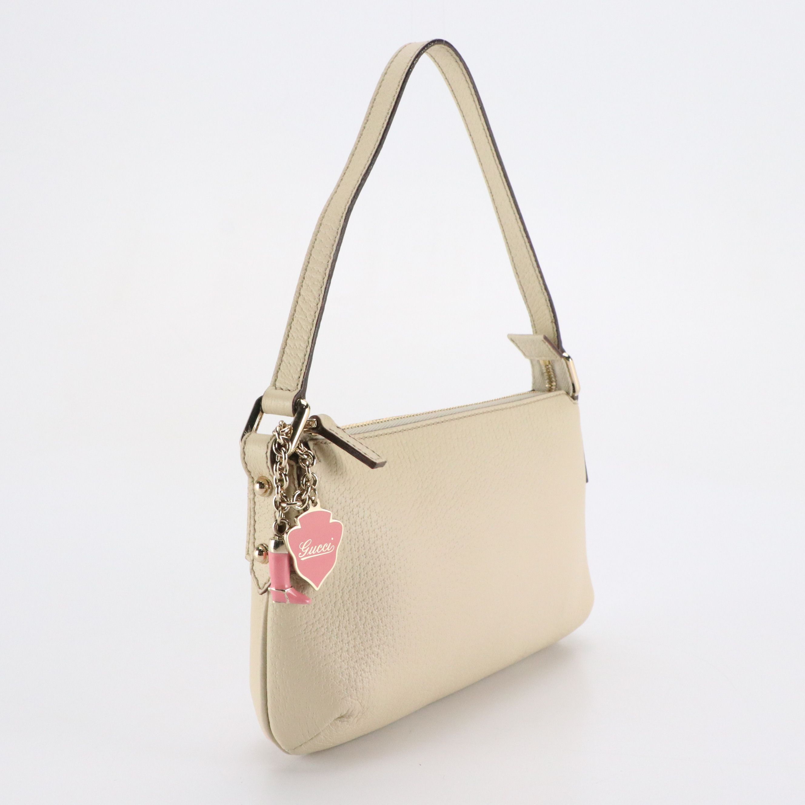 Gucci Pochette Bag in Ivory Leather with Pink Charms