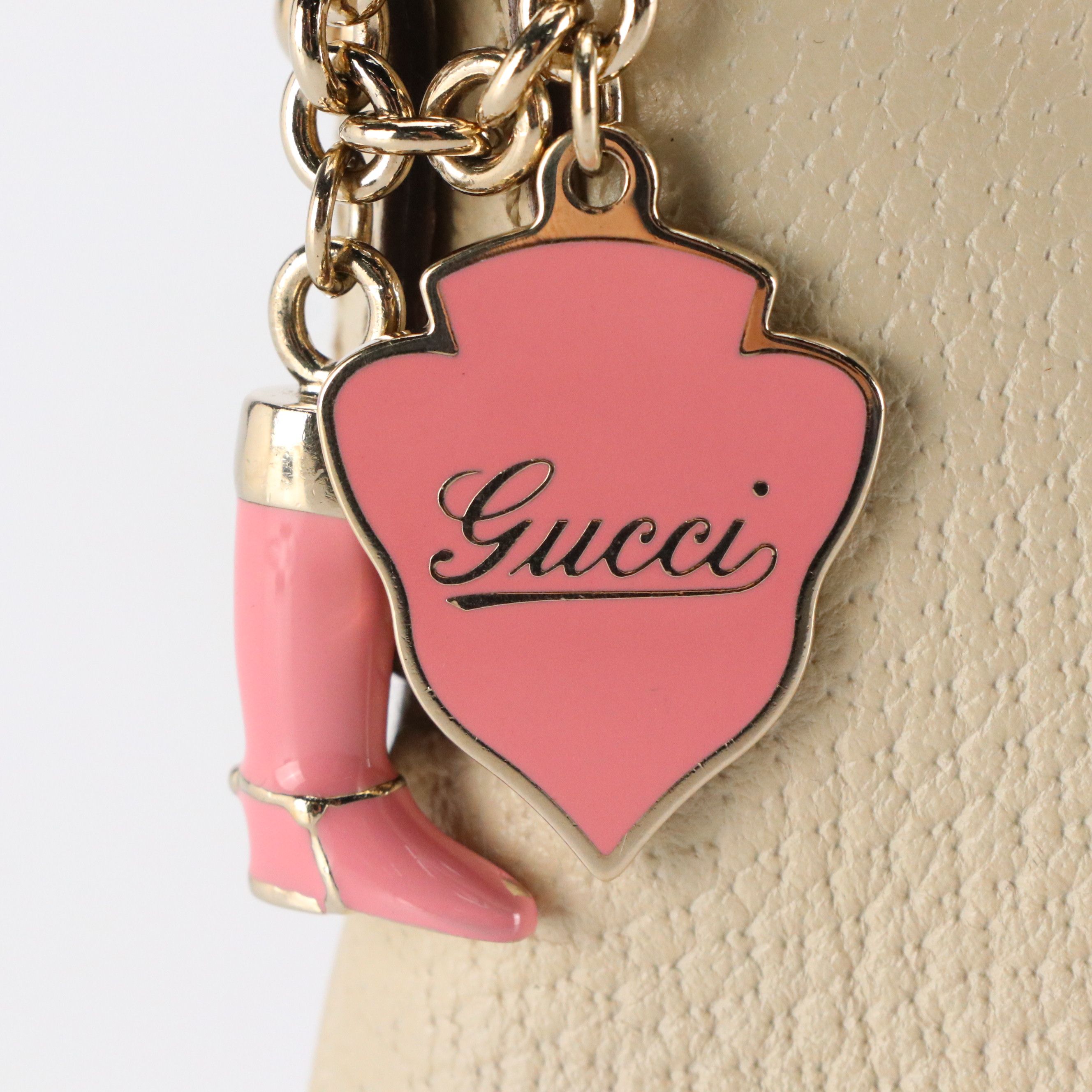 Gucci Pochette Bag in Ivory Leather with Pink Charms