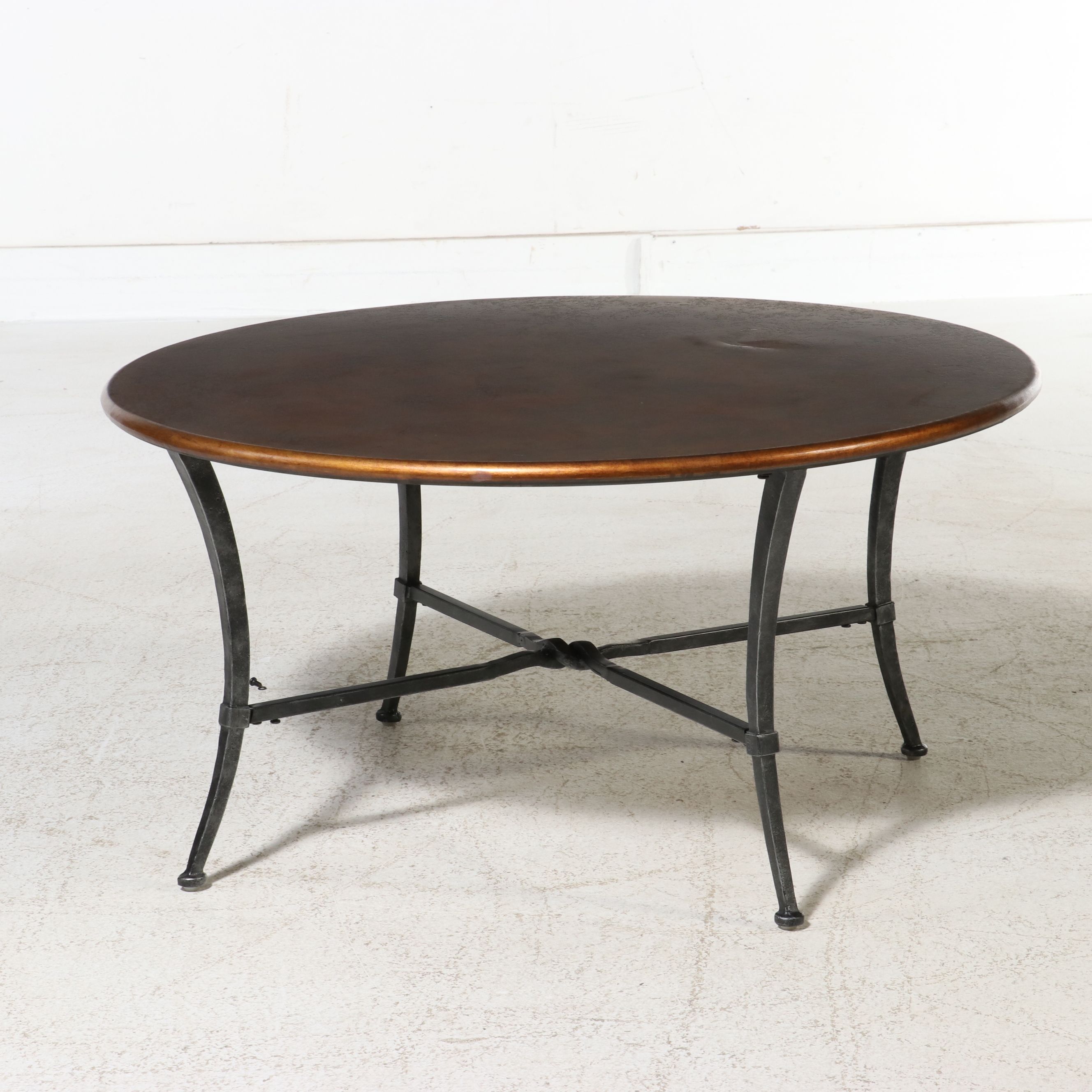 Pair of Industrial Style Hammered Metal and Wrought Iron Tables, 21st Century