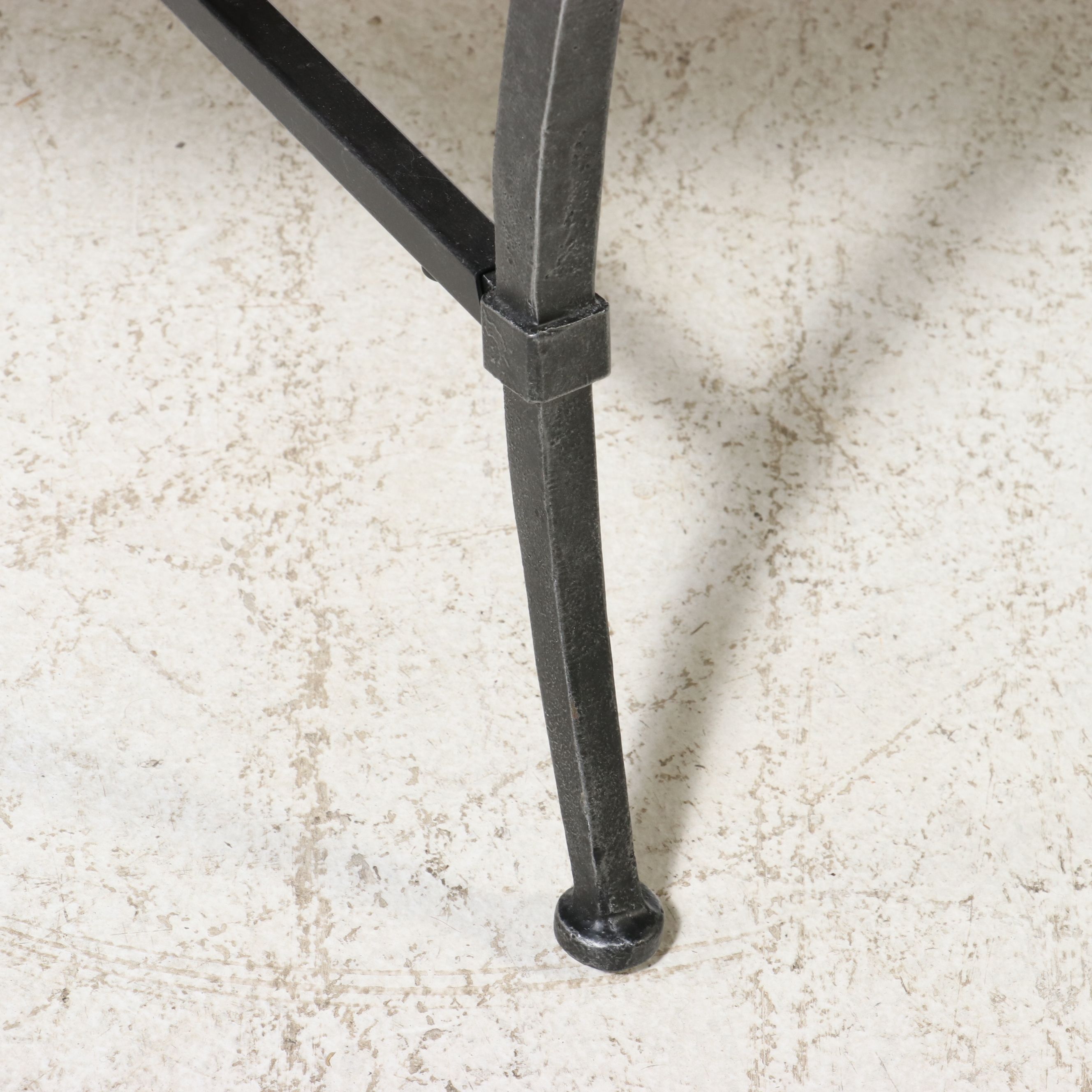 Pair of Industrial Style Hammered Metal and Wrought Iron Tables, 21st Century