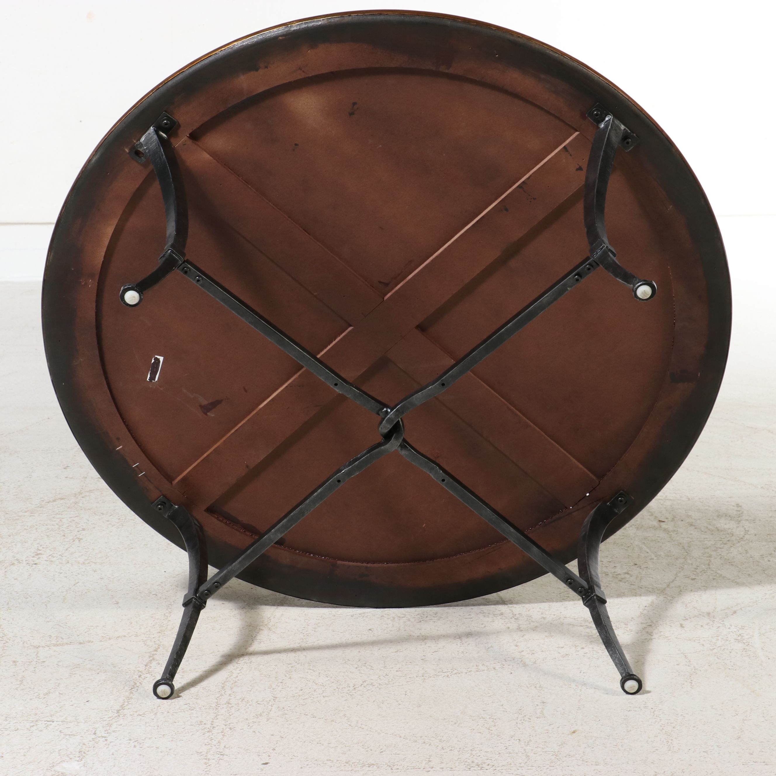 Pair of Industrial Style Hammered Metal and Wrought Iron Tables, 21st Century