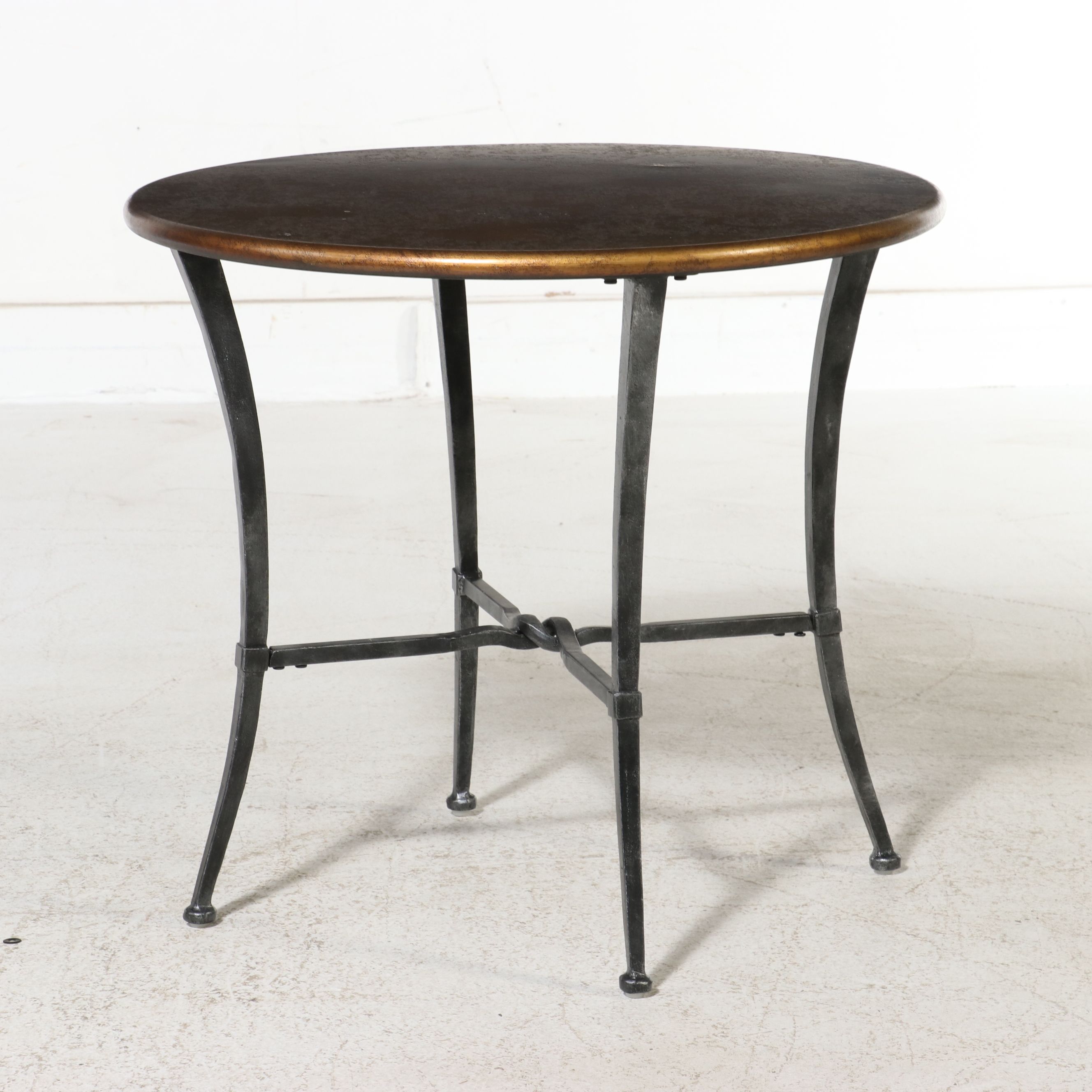 Pair of Industrial Style Hammered Metal and Wrought Iron Tables, 21st Century
