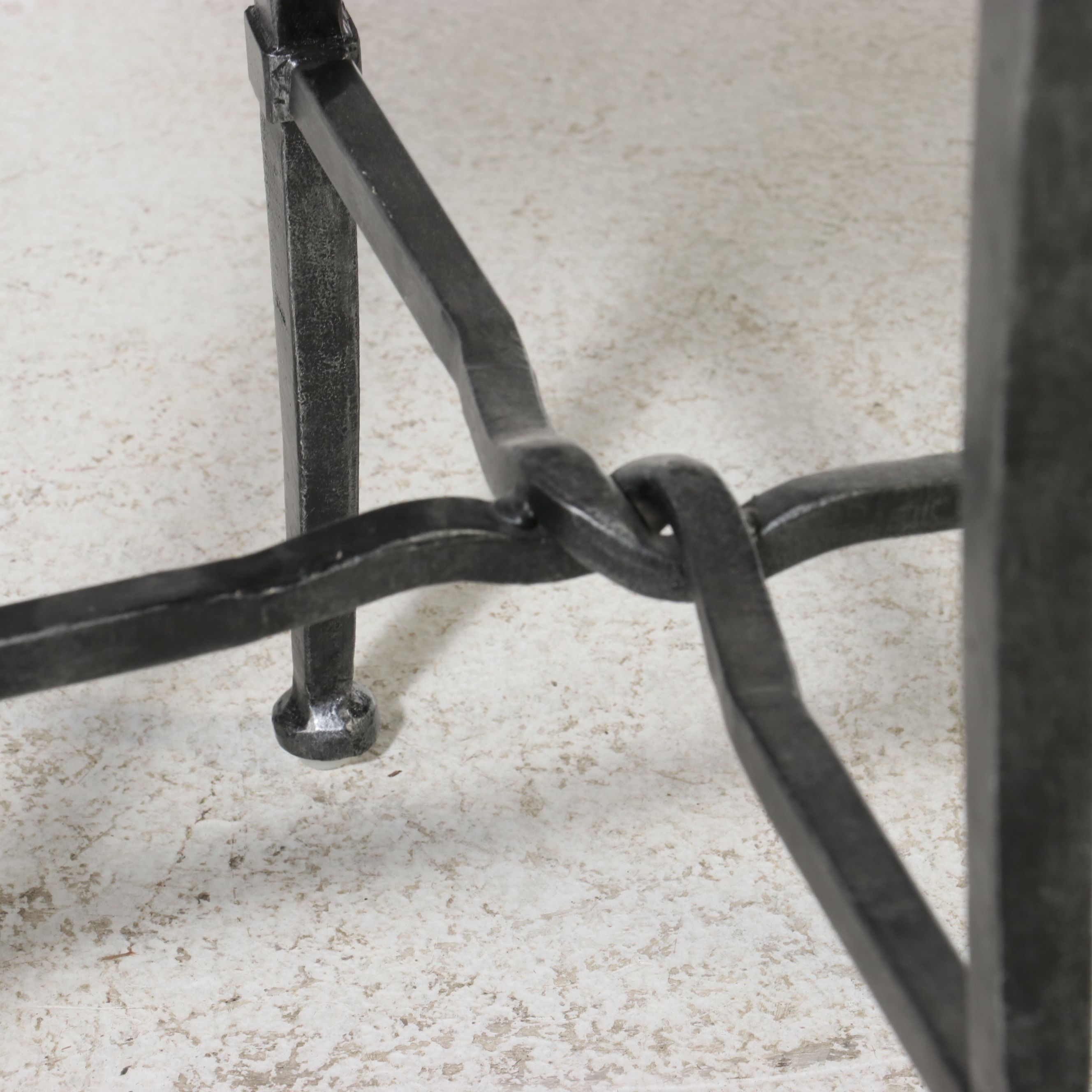 Pair of Industrial Style Hammered Metal and Wrought Iron Tables, 21st Century